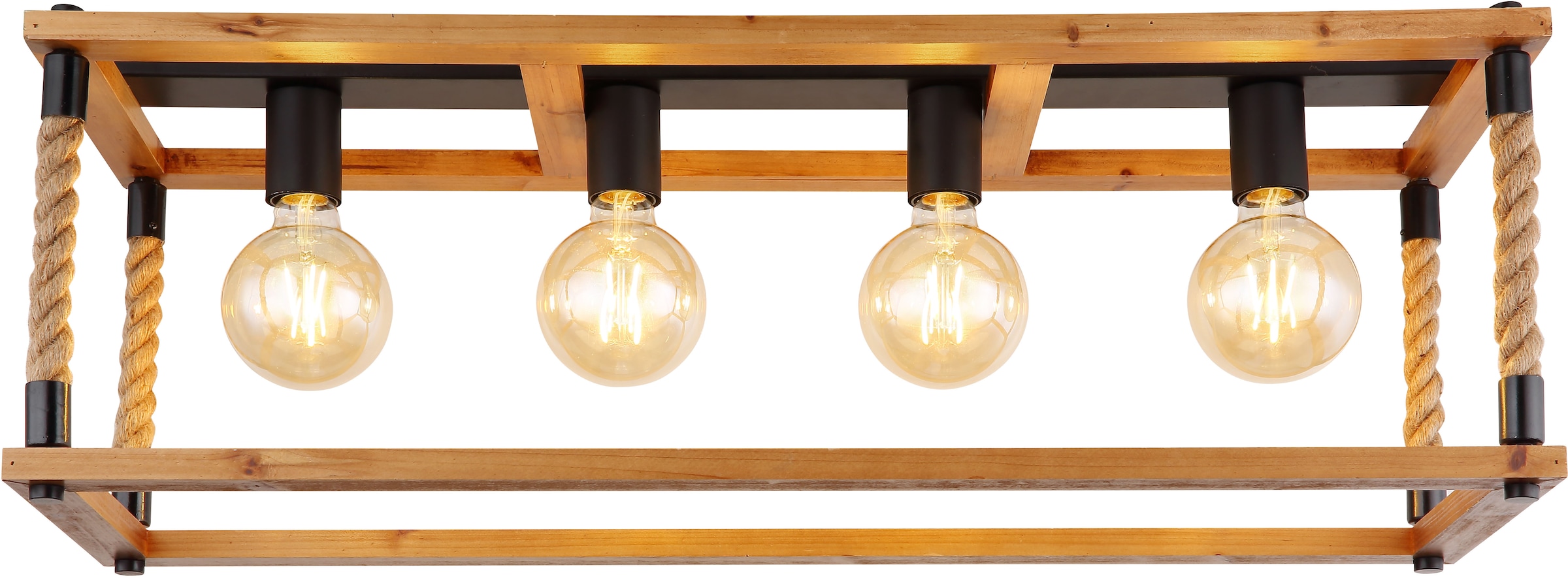 GLOBO LIGHTING Deckenleuchte »VERNON«, Leuchtmittel E27 | ohne Leuchtmittel, Deckenlampe/Holz/Hanf/Wohnbereich/Esszimmer