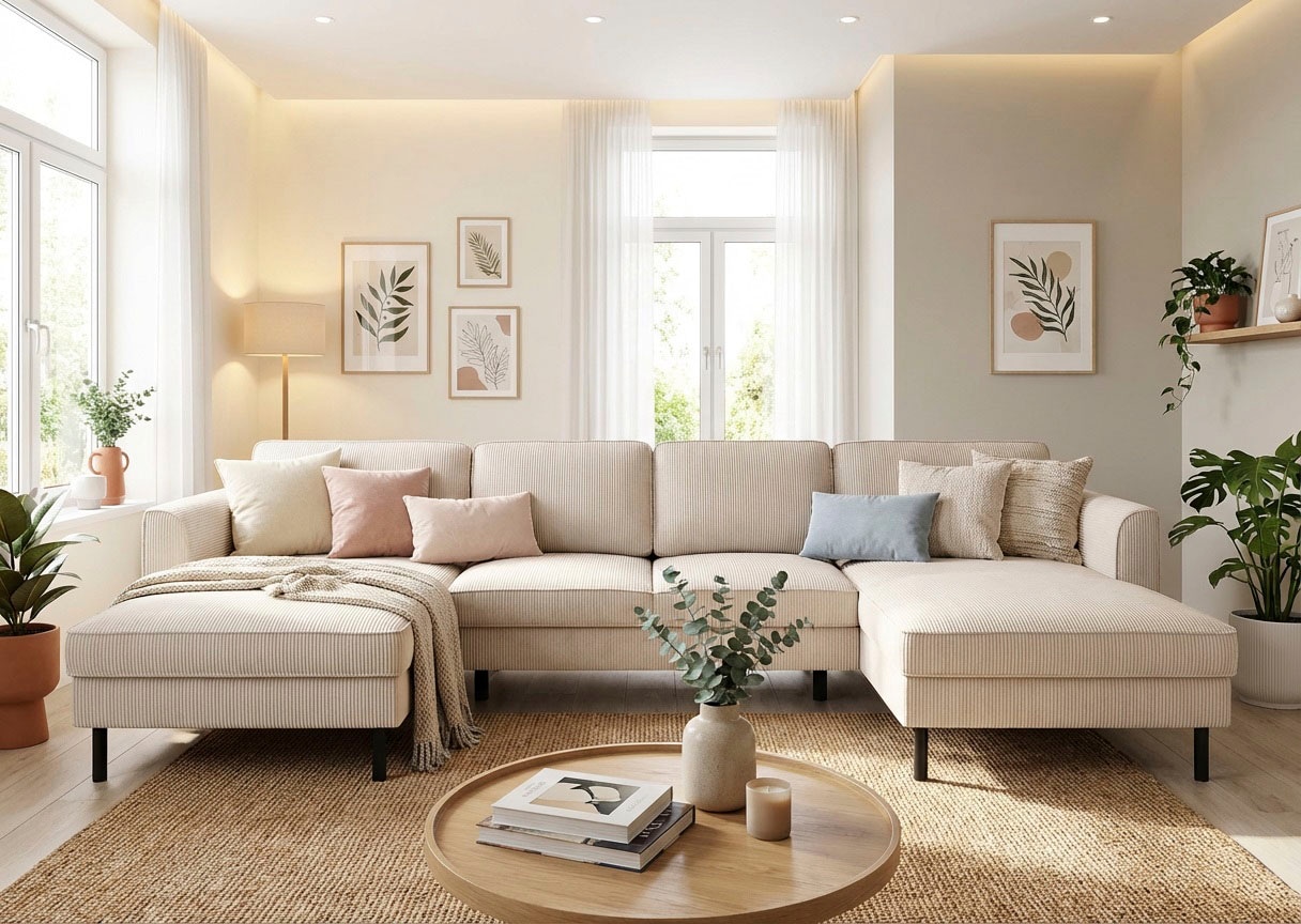 Home affaire Wohnlandschaft "Booster II, whlw. mit Schlaffunktion & Bettkasten, Fuß schwarz" Sofa in U-Form, Breite 305 cm, in Cord oder Struktur LEO o. LINO
