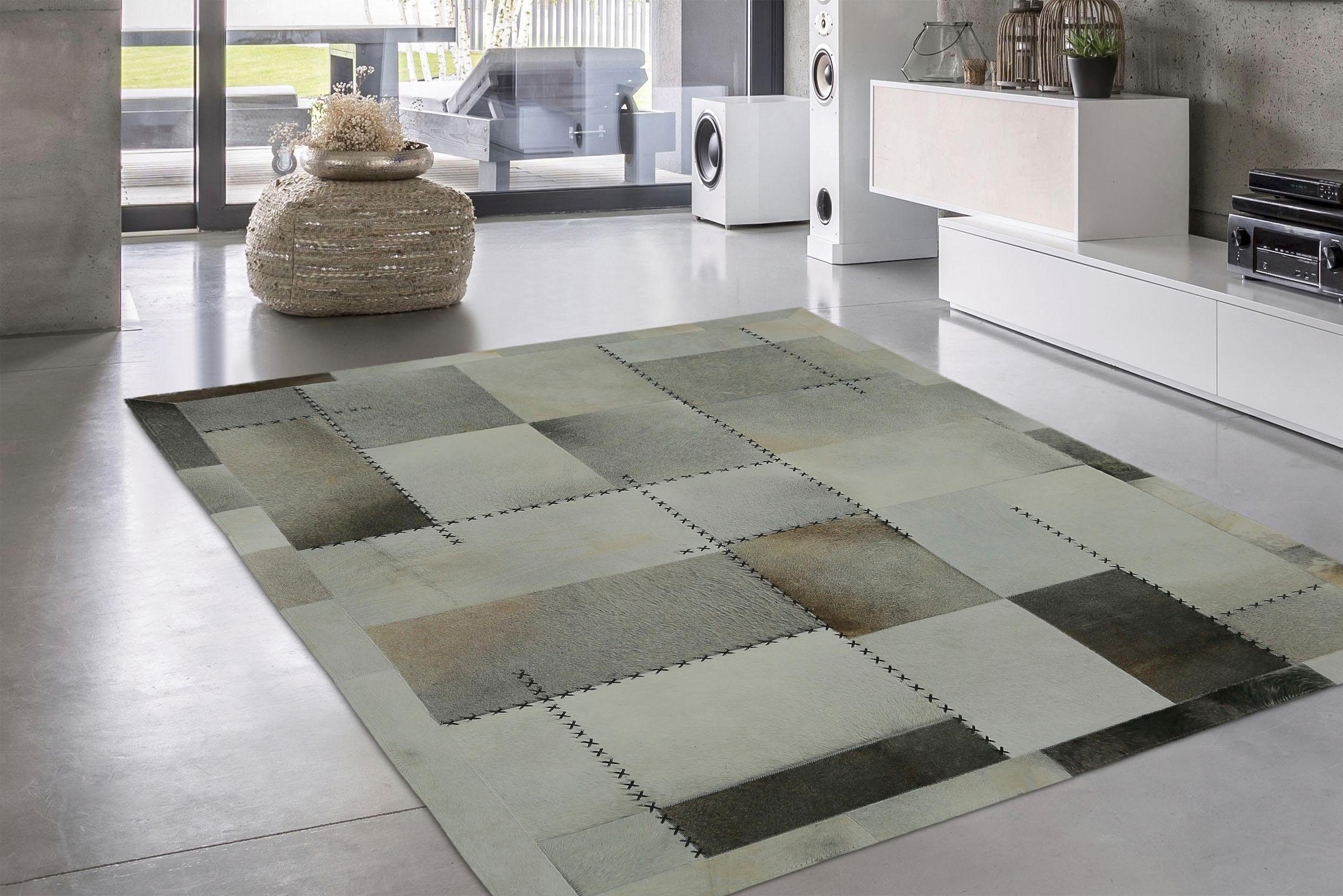 calo-deluxe Lederteppich »Solut 305 - Fellteppich«, rechteckig, 8 mm Höhe, echtes Rinderfell, Patchwork, Wohnzimmer