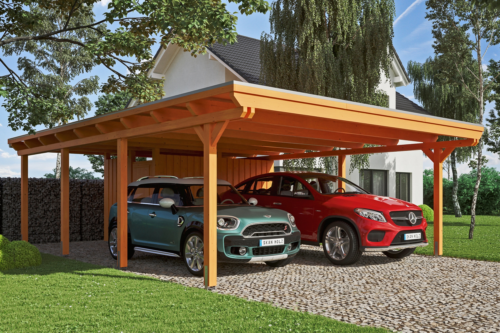 Skanholz Doppelcarport "Emsland" Massivholz 550 cm hellbraun