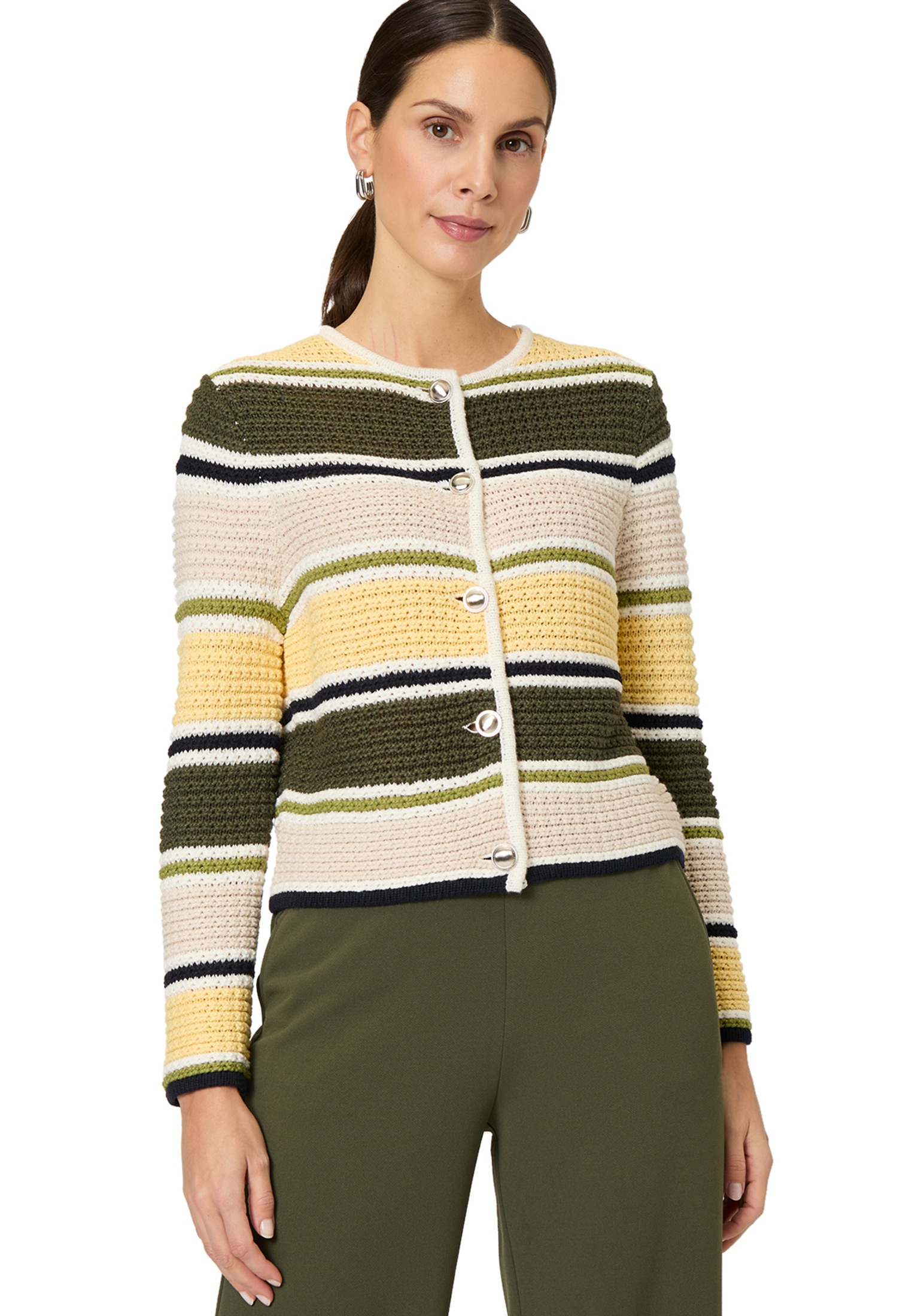 Zero Strickjacke "zero Damen Strickjacke gestreift mit Knopfleiste", strukt günstig online kaufen