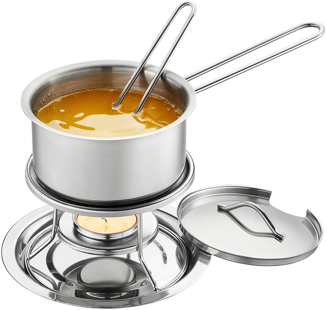 GEFU Sauteuse "CALORIC SET" Set, inkl. Stövchen, Teelicht, Stieltopf mit Deckel, Servierlöffel, 6 Stk. tlg. Edelstahl 18/10