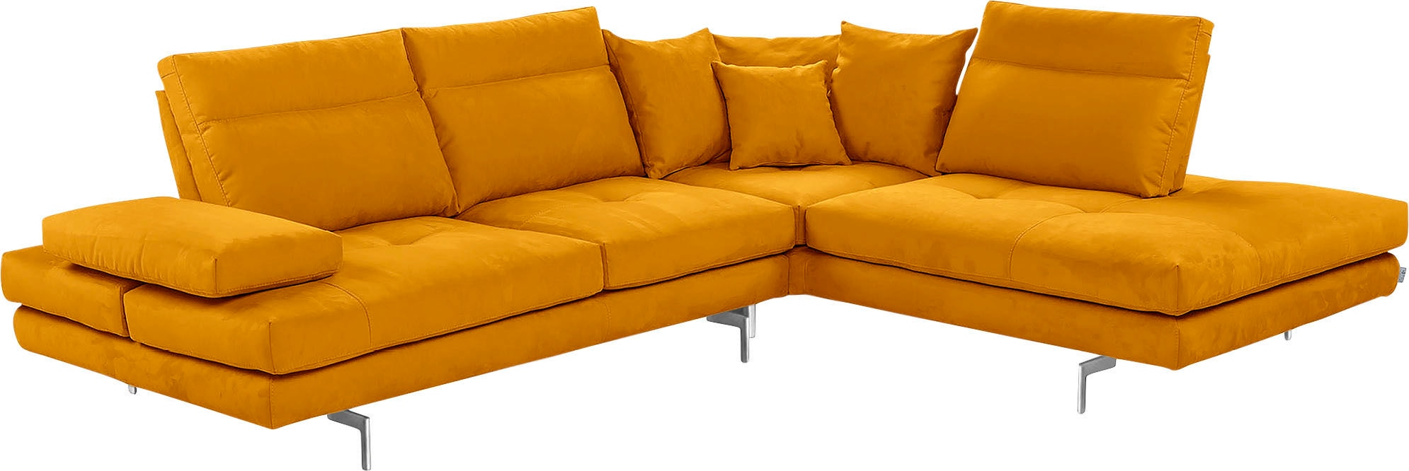 CALIA ITALIA Ecksofa "Toby Wing, B/T: 288/232 cm, Designsofa mit hohem Sitzkomfort, L-Form" Sitztiefenverstell.,wahlw. mit Kissen-Set, Füße chrom glänzend