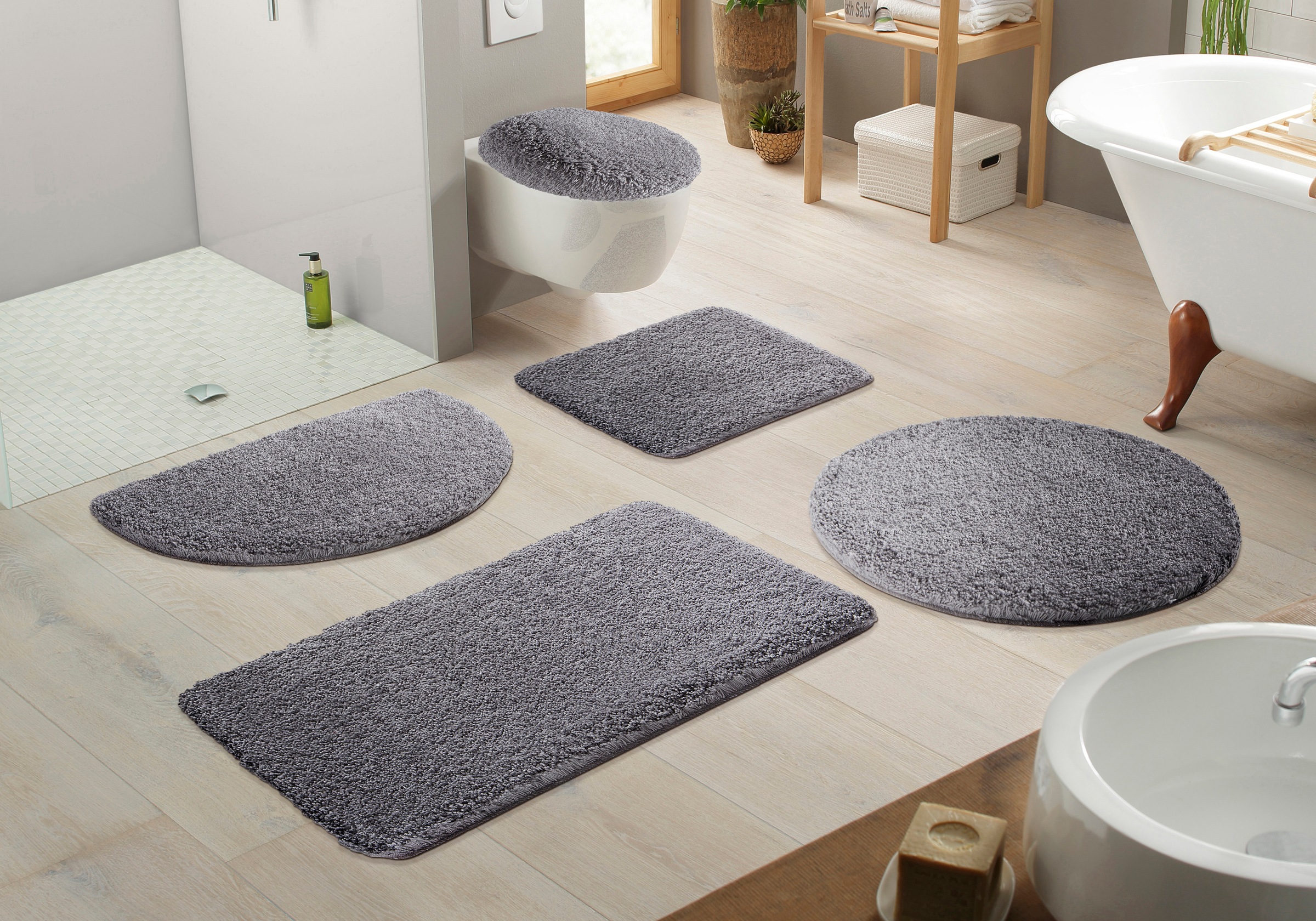 Kleine Wolke "Mellow" Höhe 40 mm rutschhemmend beschichtet fußbodenheizungsgeeignet schnell trocknend Badteppich, Uni-Farben, weich, rechteckig &