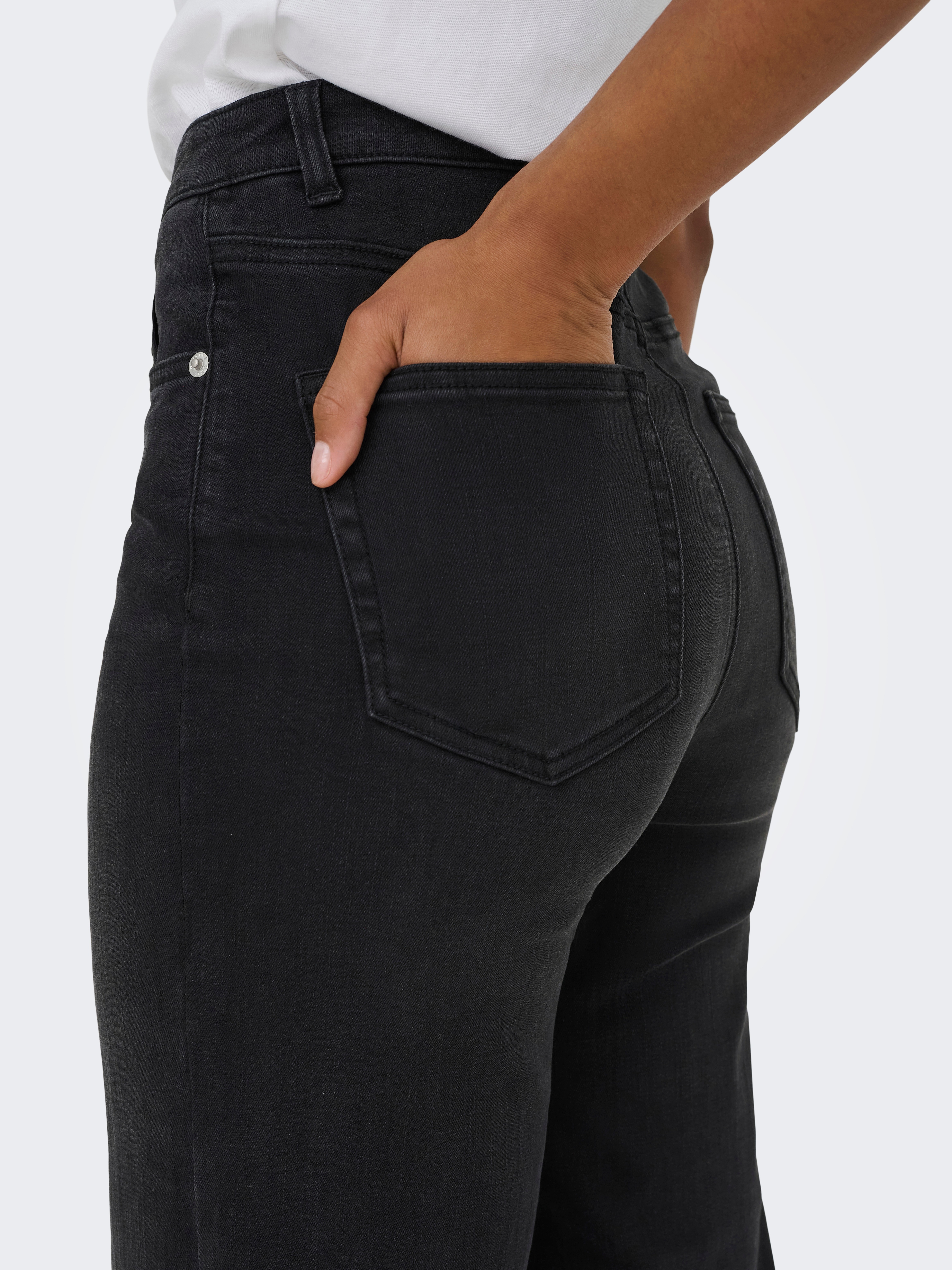 Thumbnail - ONLY High-waist-Jeans "ONLJUICY-WAUW HW WIDE DNM GUA006 NOOS" hohe Taille, weite Beinform, washed black