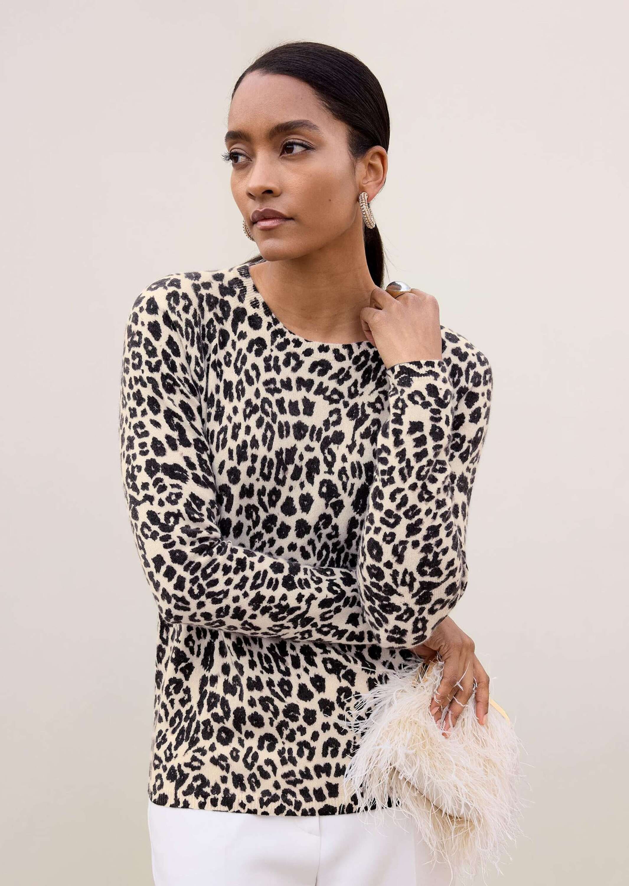 MADELEINE Longpullover »Pullover Kaschmirpullover mit Leopardenmuster«