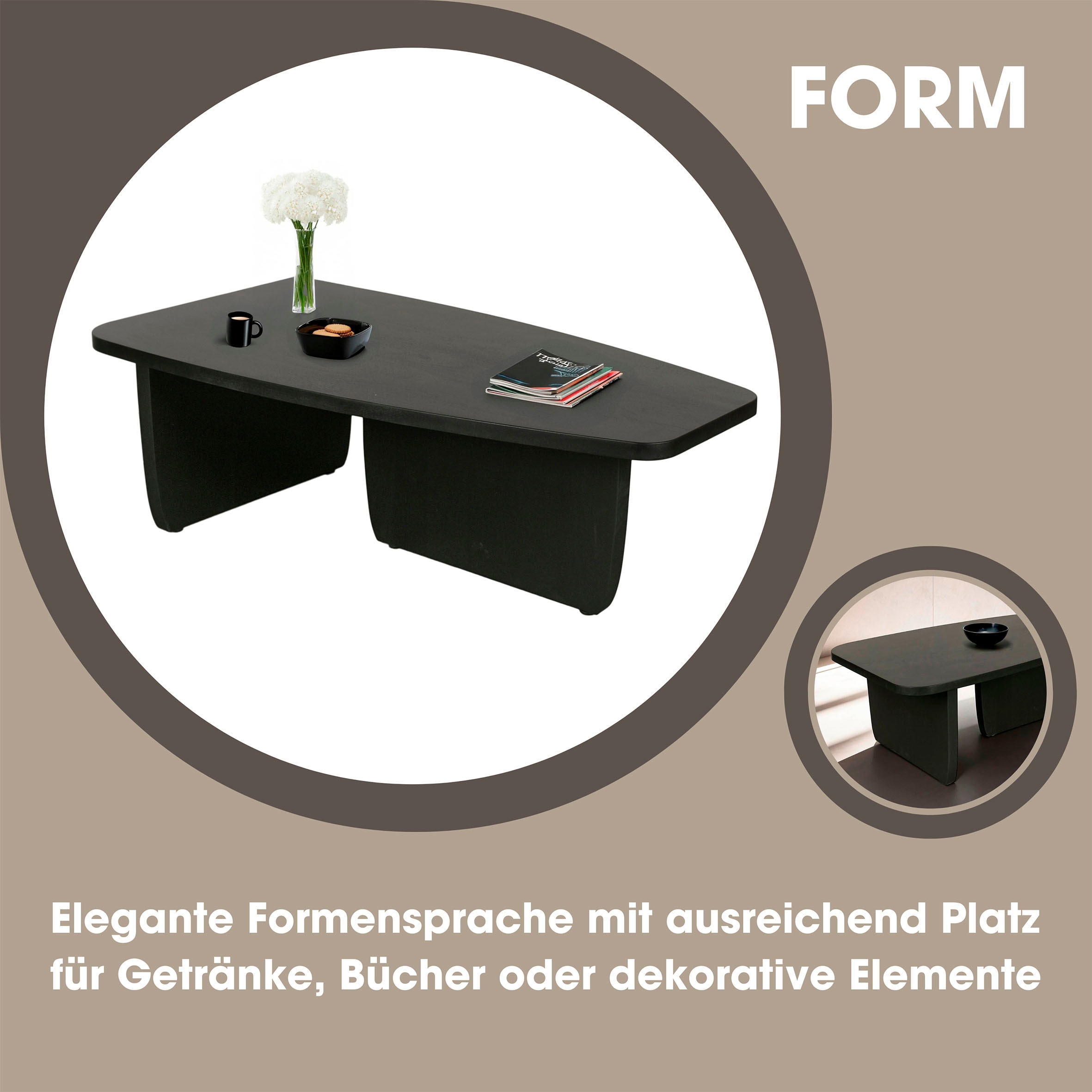 byLIVING Couchtisch »Bolt«, (1 St.), Freiform Tisch in Akazie Massivholz schwarz lackiert, 25mm Tischplatte
