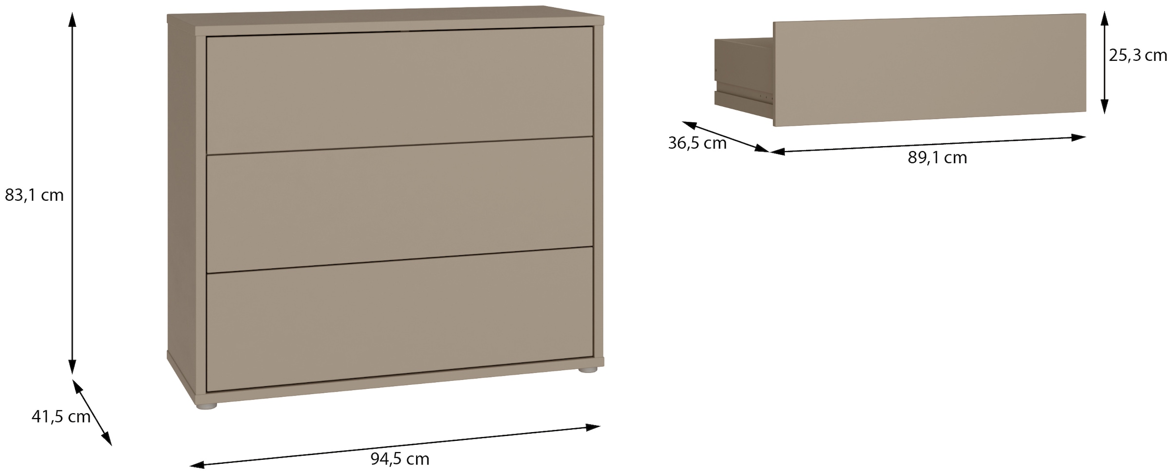 FORTE Kommode »Alice Springs, Kommode, 3 Schubkästen B/H/T 94,8/83,1/41,5« Schubkästen mit Vollauszug, grifflos,Push to open