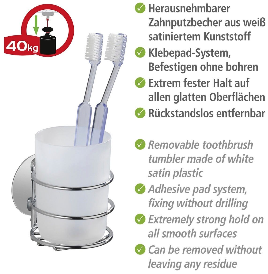 WENKO Zahnputzbecher »Turbo-Loc®«, aus weiß satiniertem Kunststoff