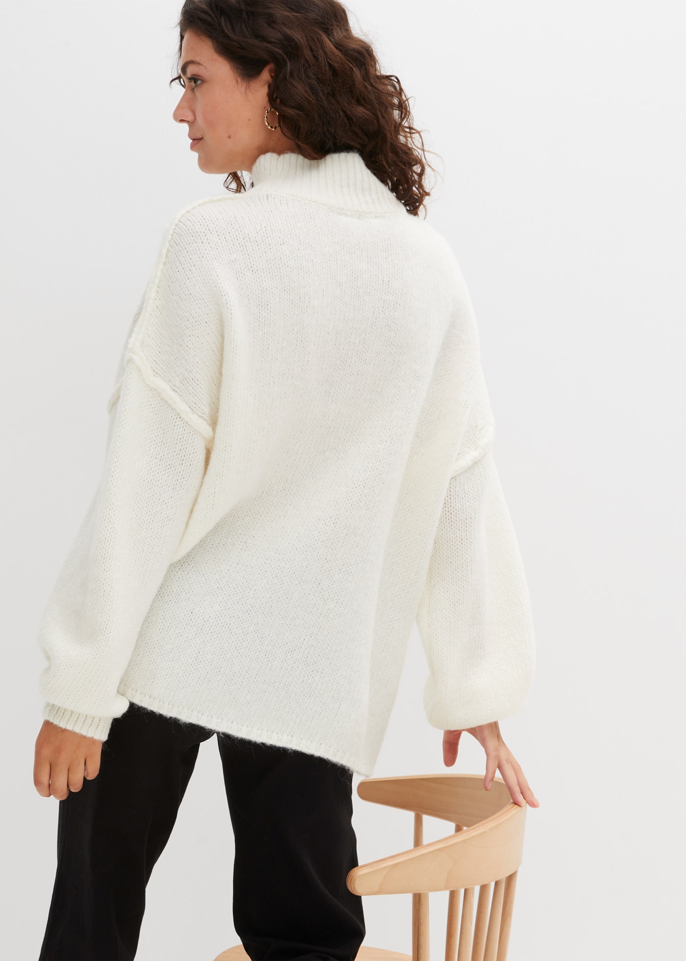bonprix Strickpullover »Grobstrick-Pullover« mit Wollanteil, mit Stehkragen, oversized, markante Nähte