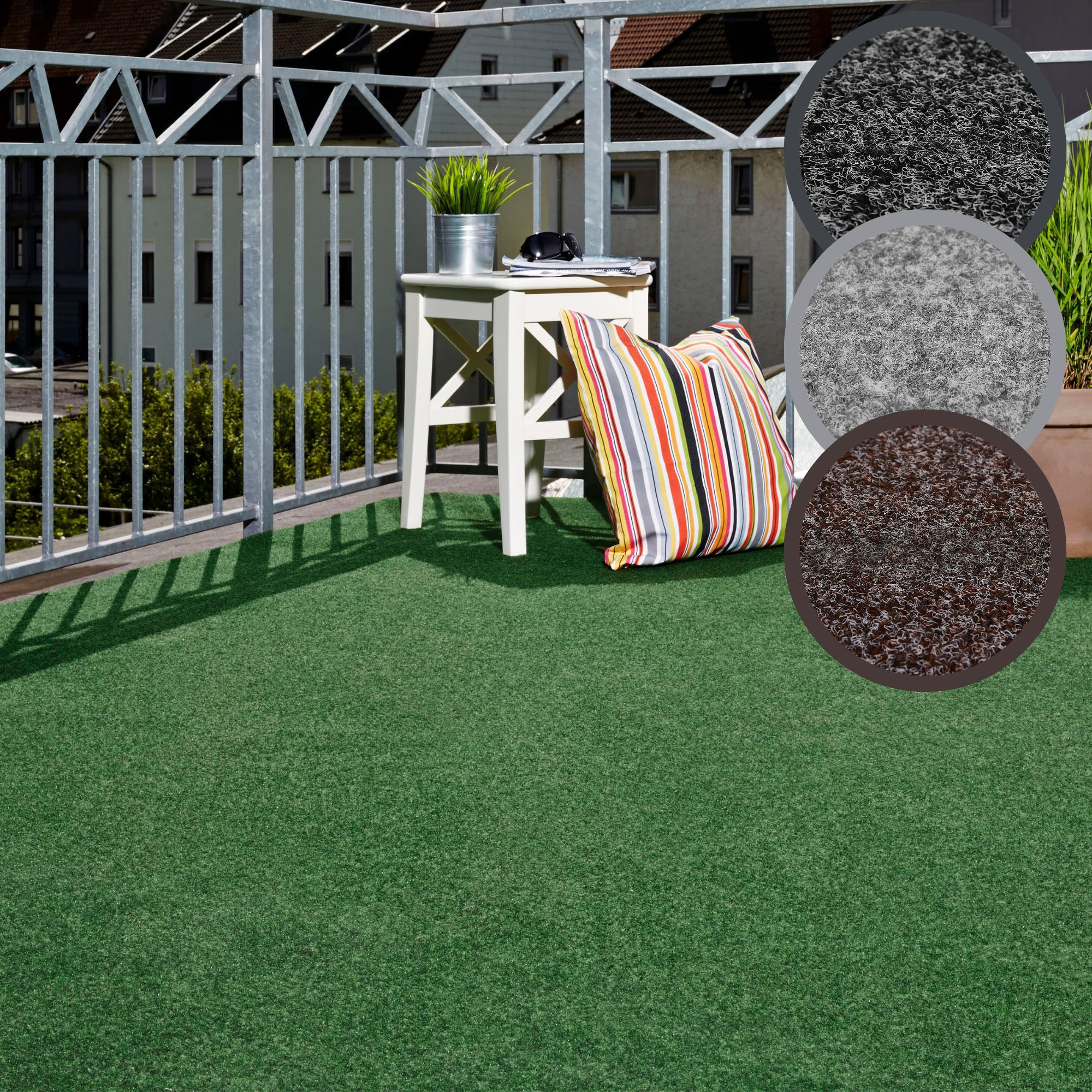 Kunstrasen ANDIAMO "Aberdeen, Gesamthöhe 10 mm, Made in Belgium", grün, B:200cm L:450cm, Nadelfilz, Teppiche, mit Drainagenoppen, für Balkon, Terrasse, Wintergarten, Nadelfilzoptik