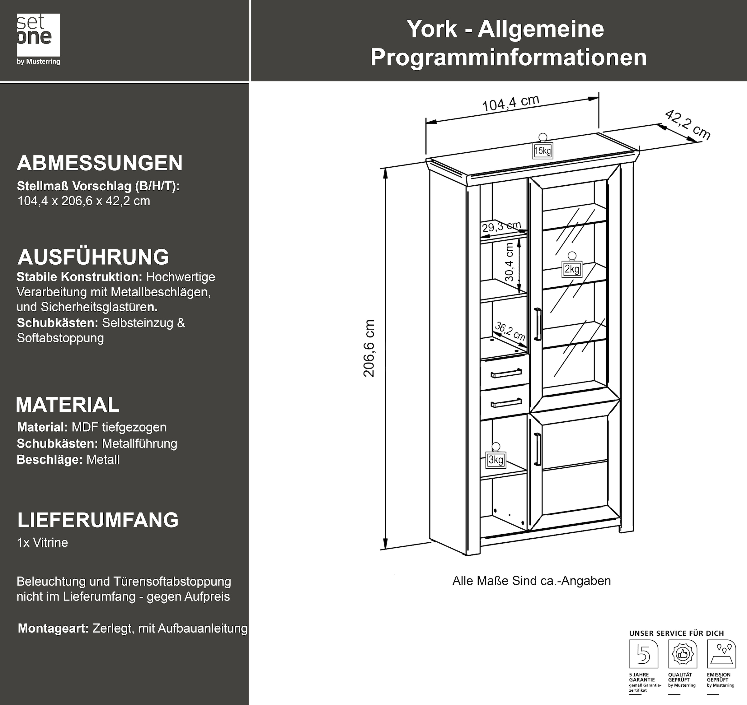 set one by Musterring Standvitrine »York«, Typ 05 und 06, mit Glastür, Beleuchtung optional, Höhe 207 cm