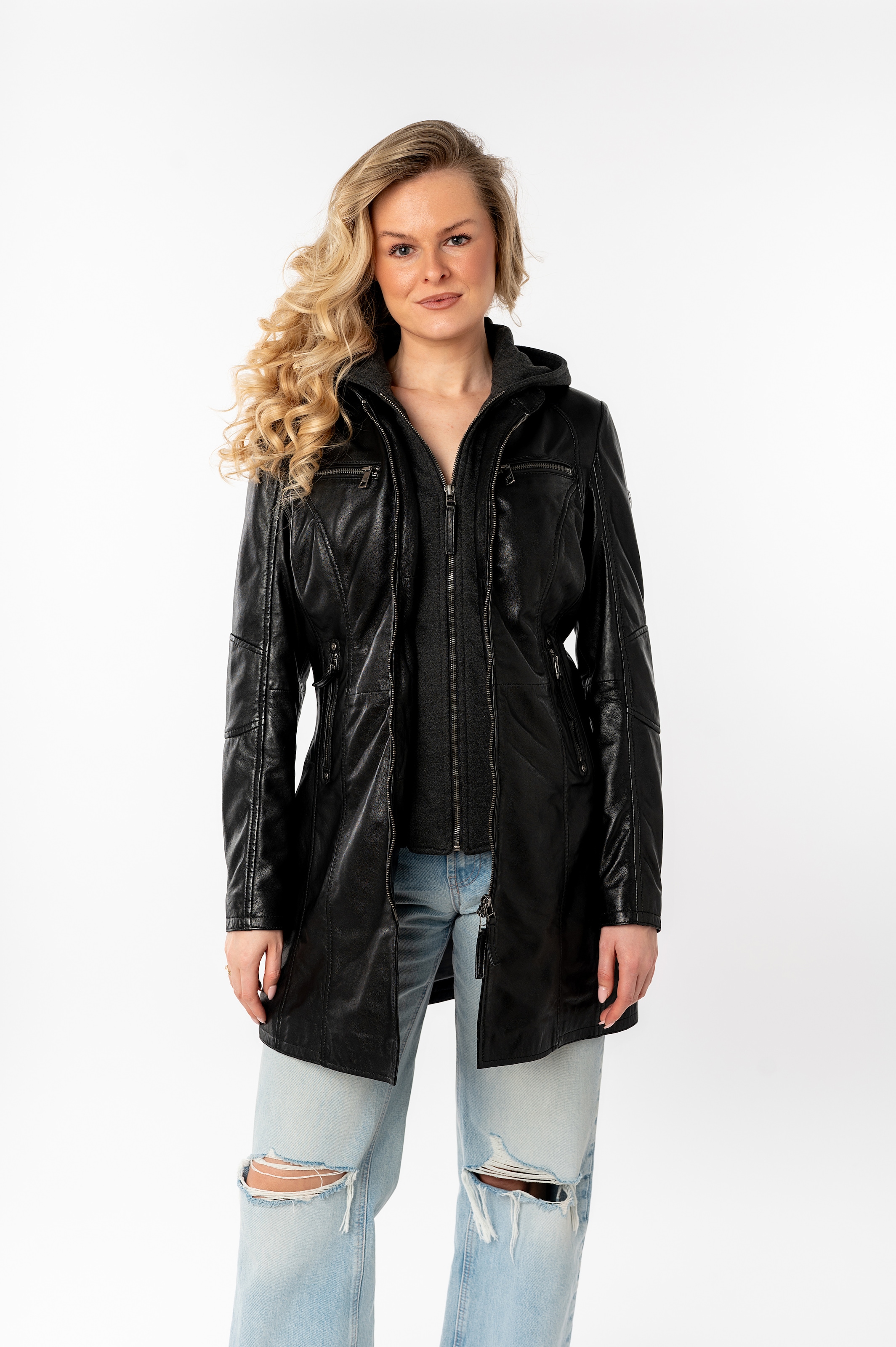 Mauritius Ledermantel »Bente«, 2-in-1-Lederjacke mit abnehmbarem Kapuzen-Inlay aus Jerseyqualität