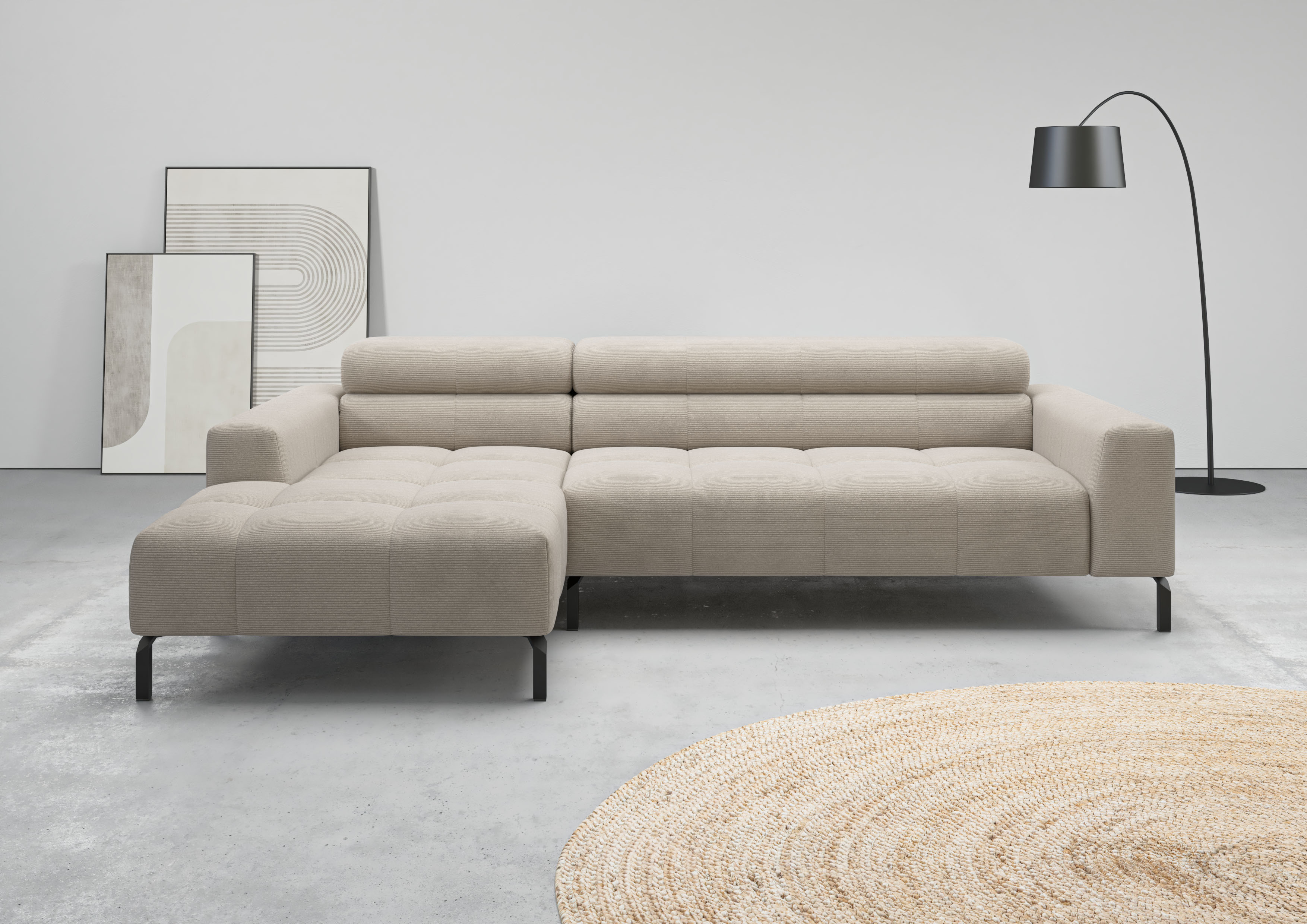 Home affaire Ecksofa "Claya, 258 cm breit, L-Form, Kopfteilverstellung" Moderne Steppung, weicher Polsteraufbau & saugroboterfreundliche Höhe