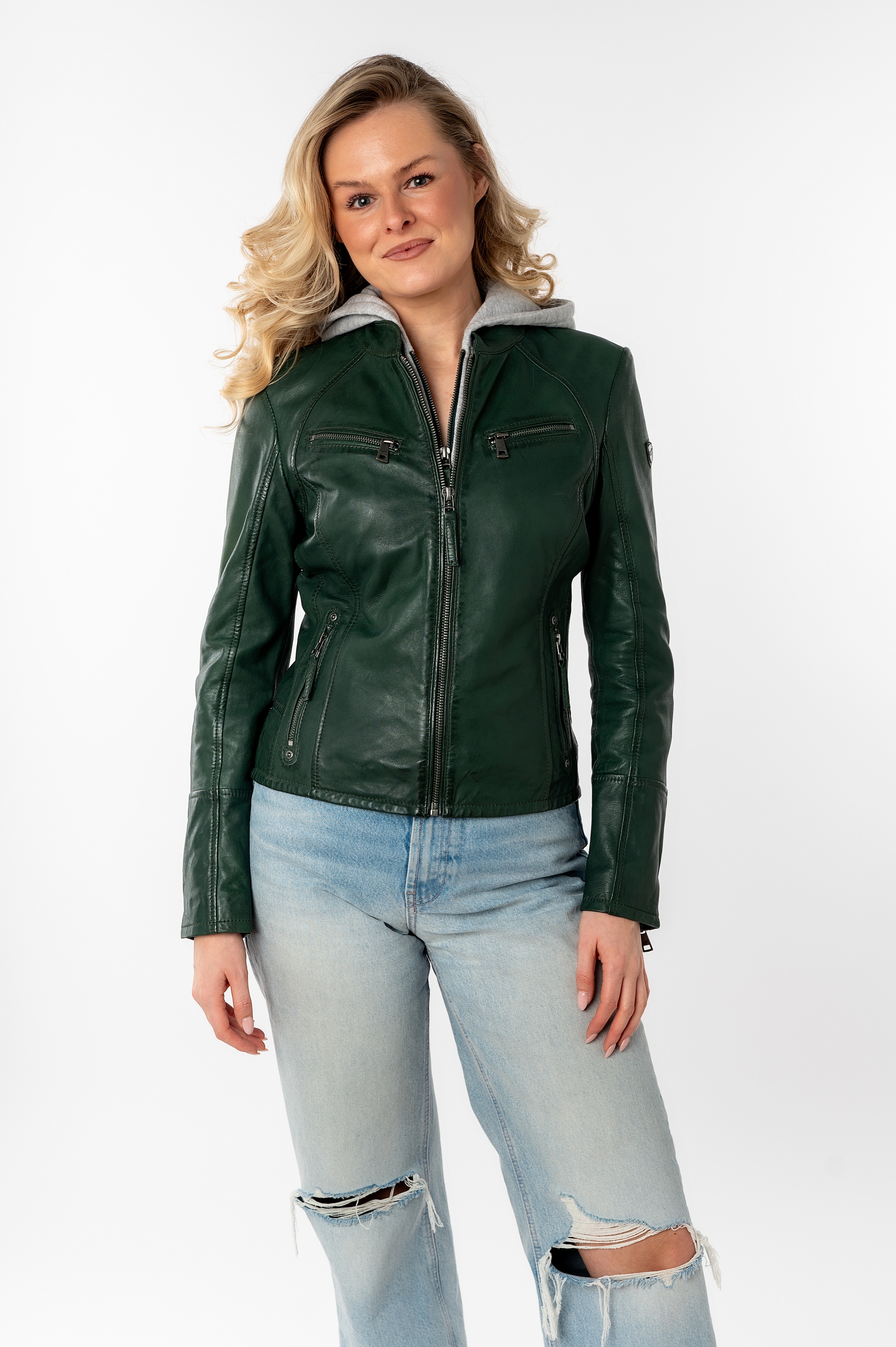 Mauritius Lederjacke »Nola LEGV«, mit Kapuze, mit abnehmbarer Jersey-Kapuze