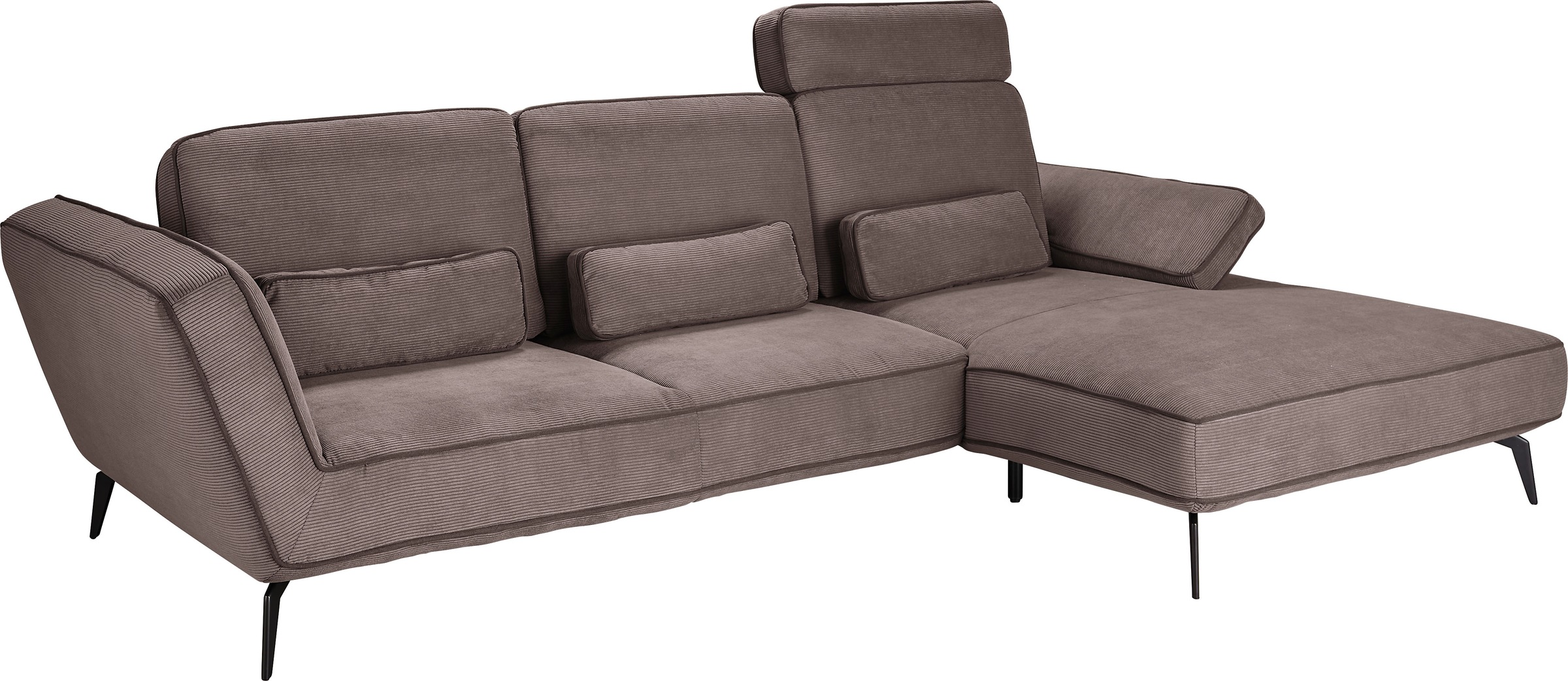 set one by Musterring Ecksofa »SO 4500, Füße schwarz matt, inkl Schwenkrückenfunktion, Cord, L-Form«, wahlweise mit Kopfstütze/Armteilverstellung/Rückenneigung