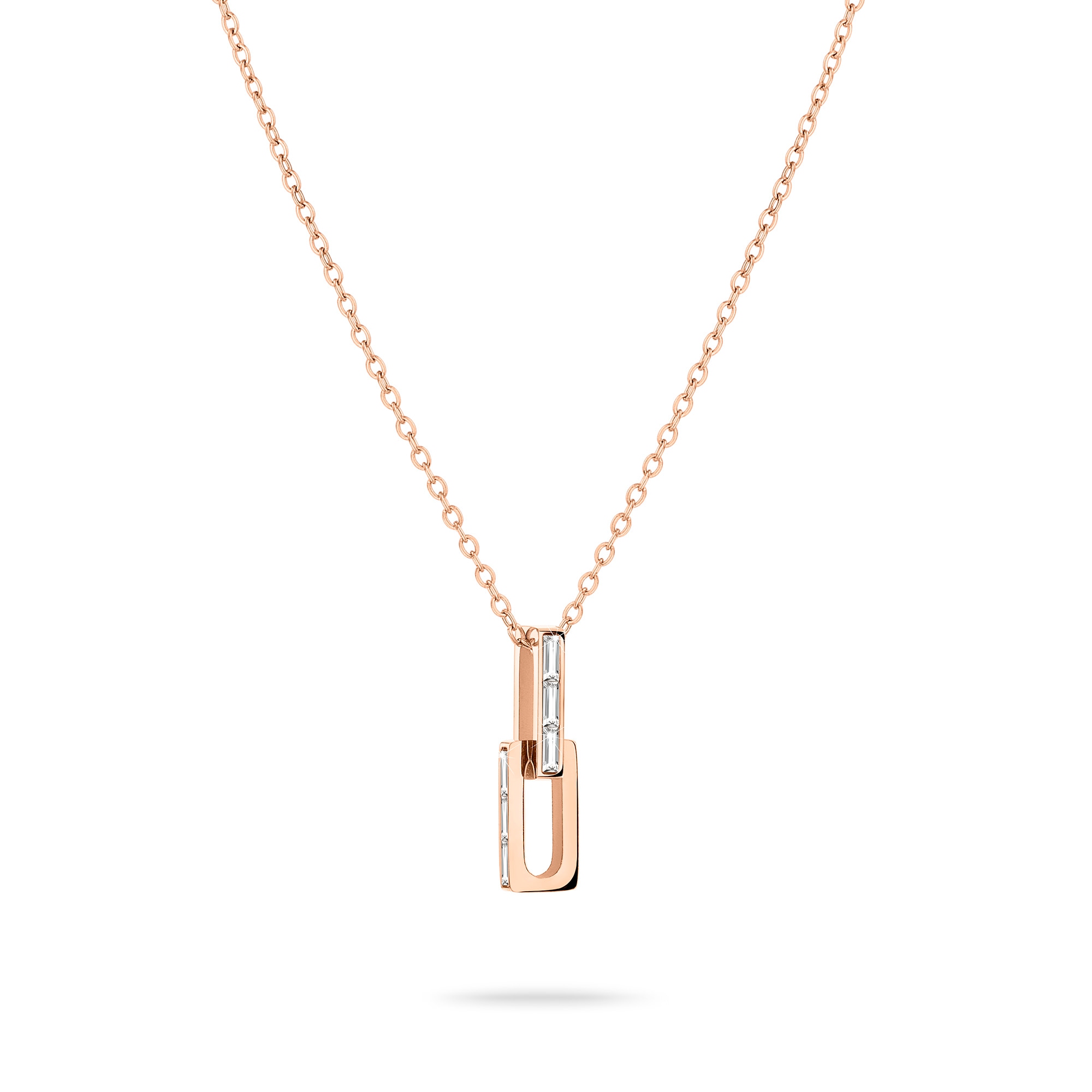 Kette mit Anhänger LIEBESKIND BERLIN "Schmuck Geschenk Edelstahl Halskette Festive Mini Link", rosa (roségoldfarben, kristallweiß), Halsketten, Damen, Edelstahl, L: 45 B: 1mm, mit Zirkonia (synth.), B:1mm