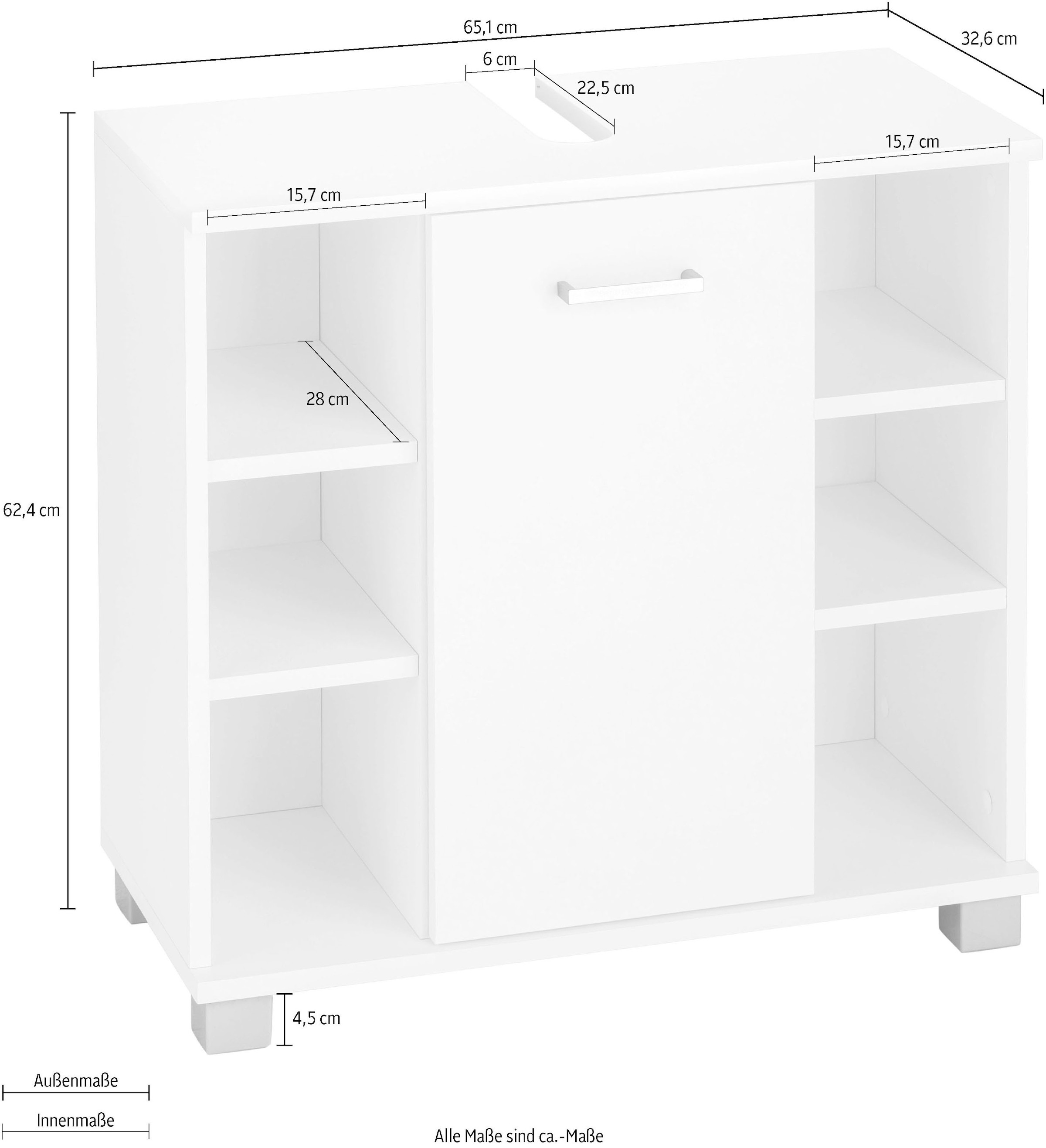 Schildmeyer Waschbeckenunterschrank »Mobes, Made in Germany«, Breite/Höhe: 65,1/62,4 cm, Badschrank mit Tür und Regalfächern