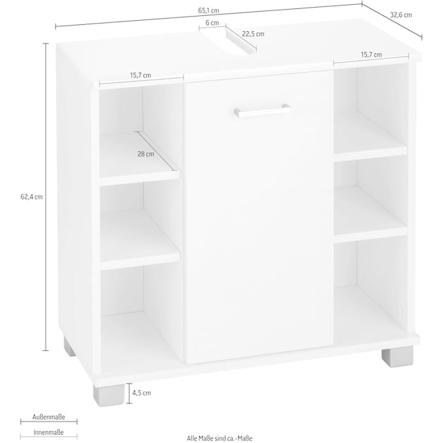 Schildmeyer Waschbeckenunterschrank »Mobes«, Breite/Höhe: 65,1/62,4 cm,  Badschrank mit Tür und Regalfächern kaufen | BAUR