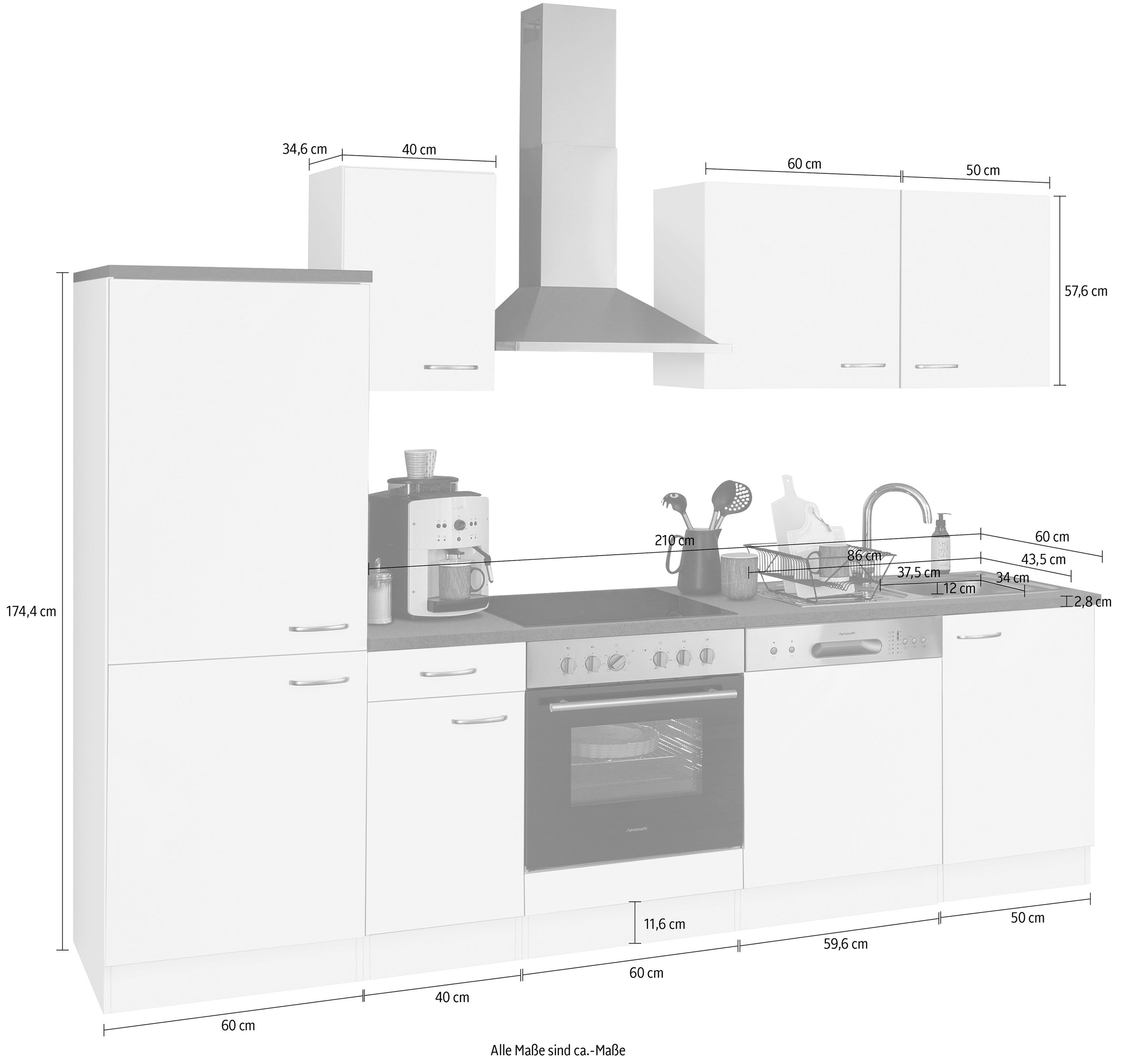OPTIFIT Küchenzeile »Parare«, cm, E-Geräten bzw. Hanseatic mit bestellen 270 | 210 Breite BAUR