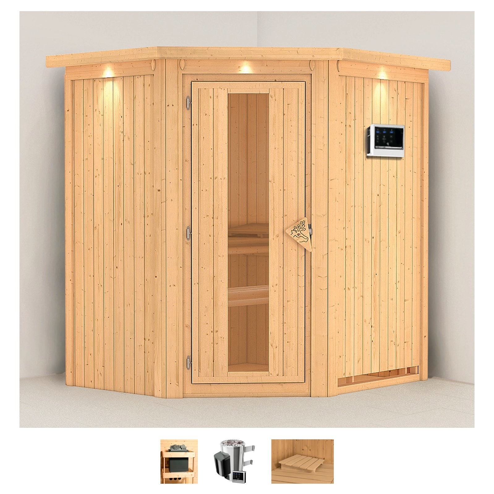 Karibu Sauna "Tomke" Set, Ofen 3,6 kW externe Strg.easy