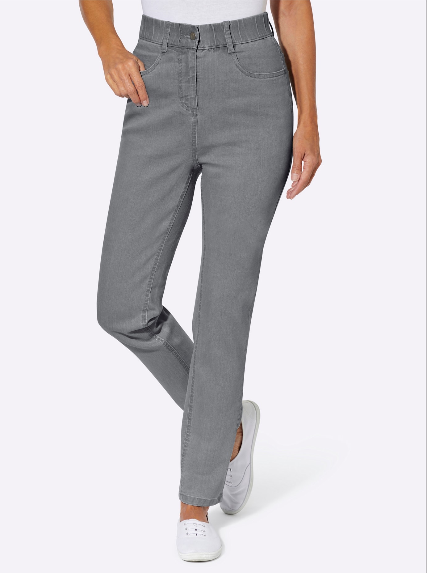 Bequeme Jeans CLASSIC BASICS, Damen, Gr. 44, Normalgrößen, grau denim, 81% Baumwolle, 17% Polyester, 2% Elasthan, unifarben, Jeans