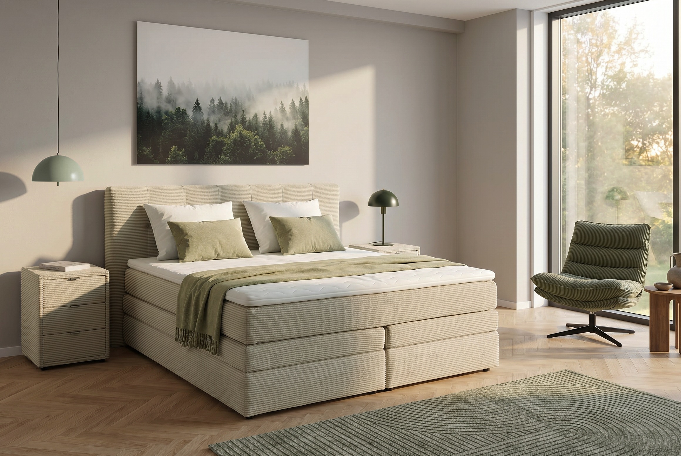 Jockenhöfer Gruppe Boxspringbett "AMY mit Bettkasten, inkl. Bonnell- oder Taschenfederkernmatratze H2-H4" mit 6 cm Kaltschaum-Topper, Cord-Bezug, 180x200 und 200x200 cm