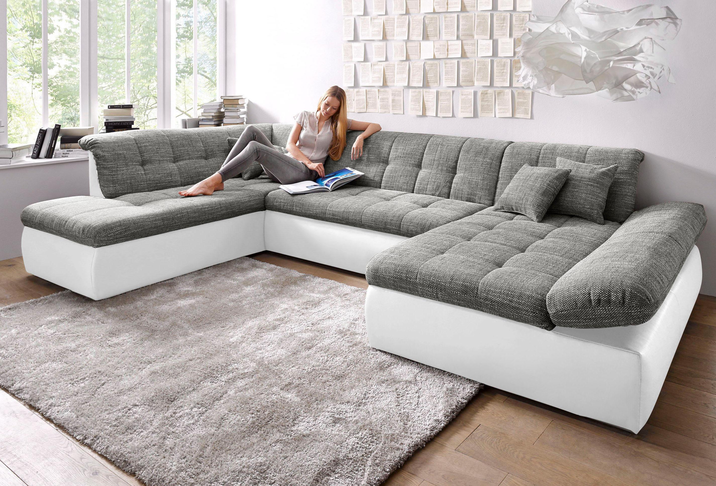 DOMO collection Wohnlandschaft "MORIC 353x216x80 cm, mit viel Platz, U-Form, auch in Cord" im XXL-Format, wahlweise mit Bettfunktion und Armlehnenverstellung