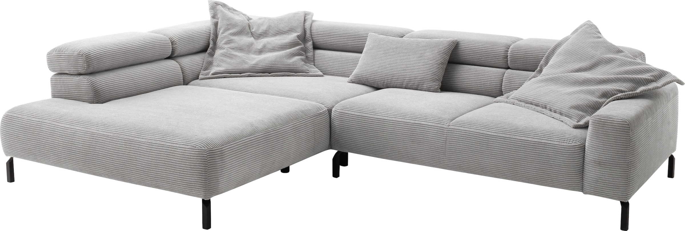 Places of Style Ecksofa »Antonelli, L-Form, inkl. Kopfteilverstellung, Breite 312 cm«, mit elektrischer Sitztiefenverstellung, in Cord, grau