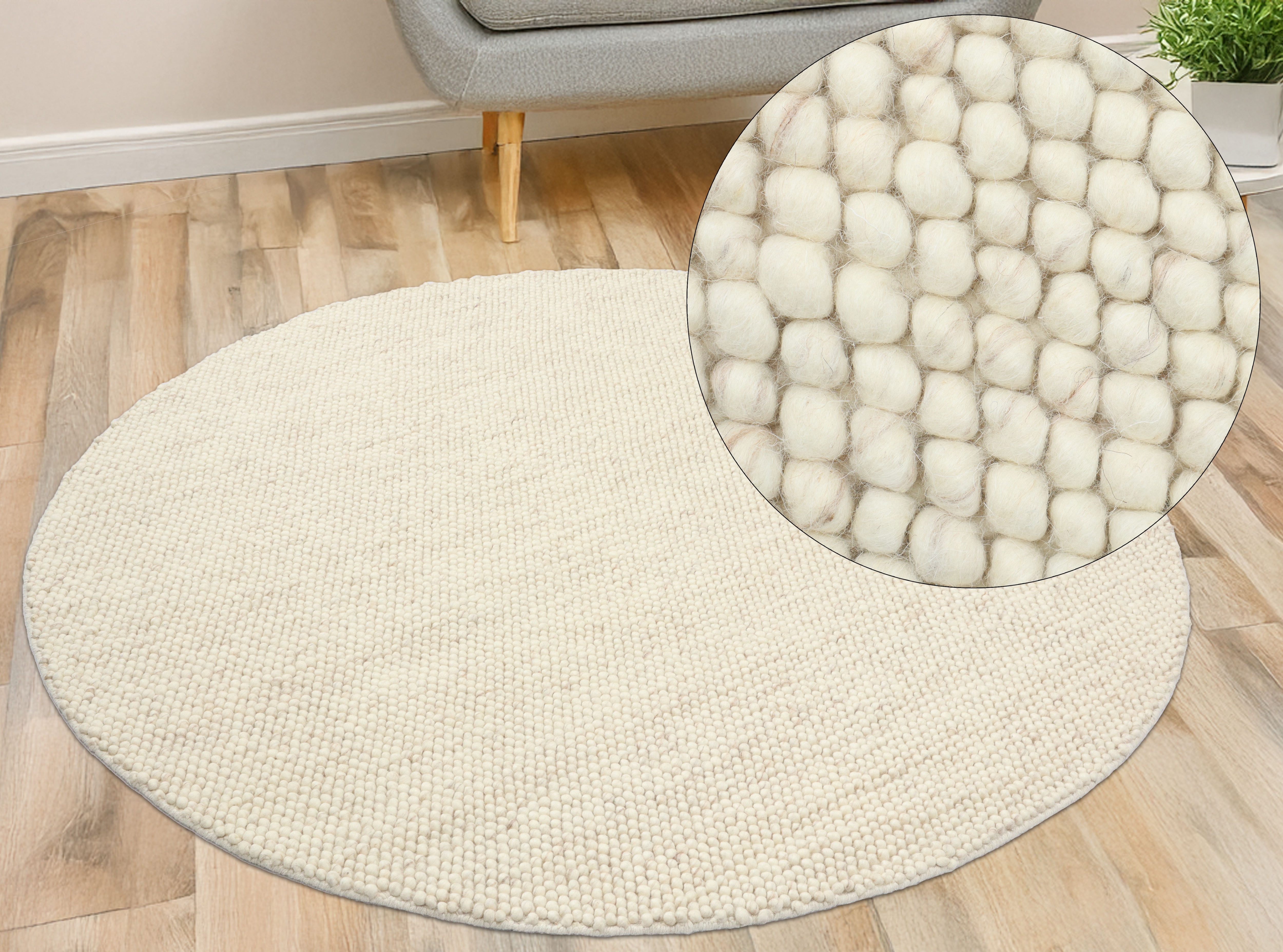 LeGer Home by Lena Gercke Wollteppich "Ainhoa, handgewebt, Wolle" rund 12 mm Höhe einfarbig, Wolle, Teppich, Wohnzimmer, Schlafzimmer, Esszimmer