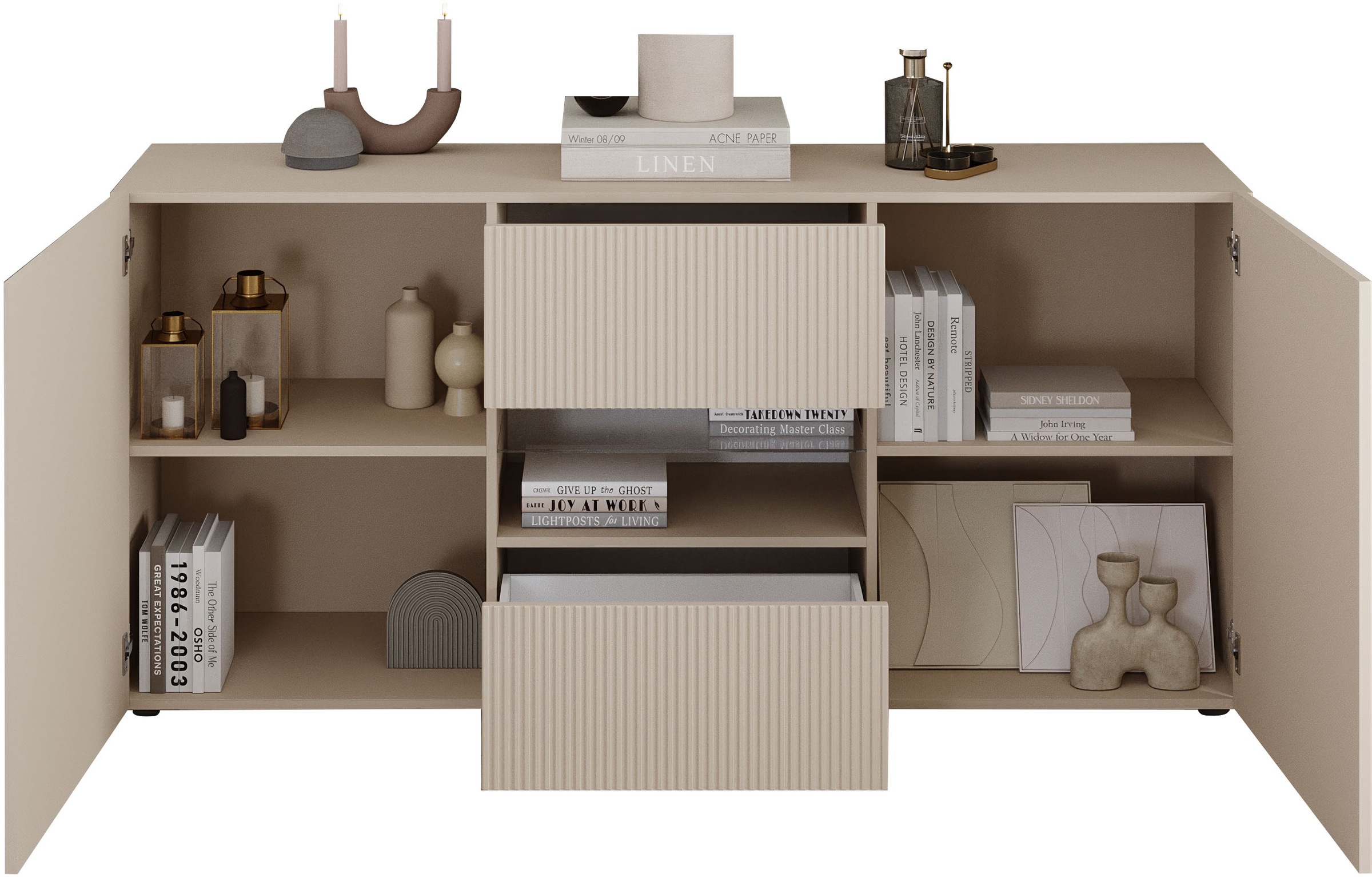 Thumbnail - INOSIGN Sideboard "Rio Breite 181 cm, Kommode mit 2 Türen u. 2 Schubkästen," geriffelte MDF-Fronten, modern u. elegant, ...