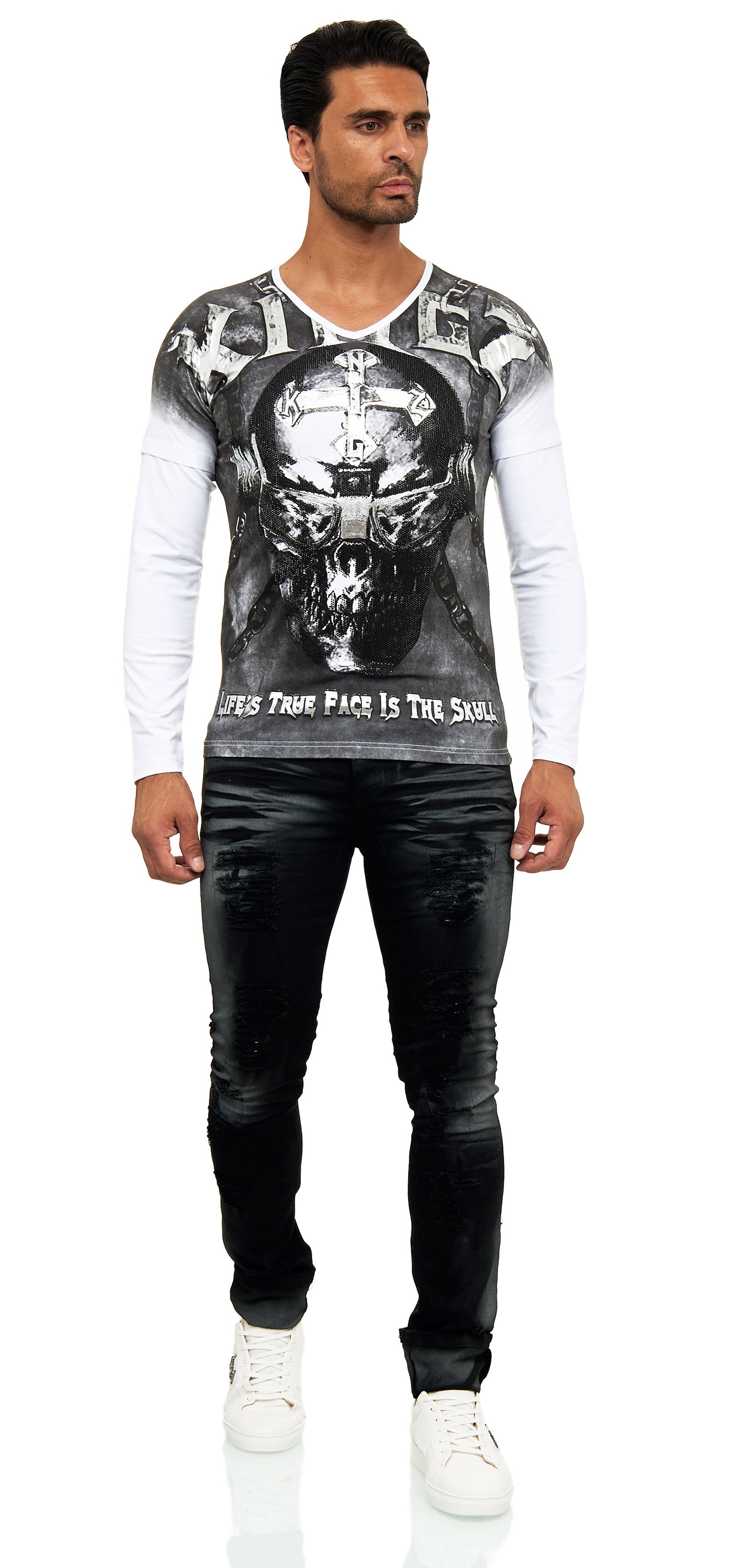 KINGZ Langarmshirt, mit coolem Totenkopf Print