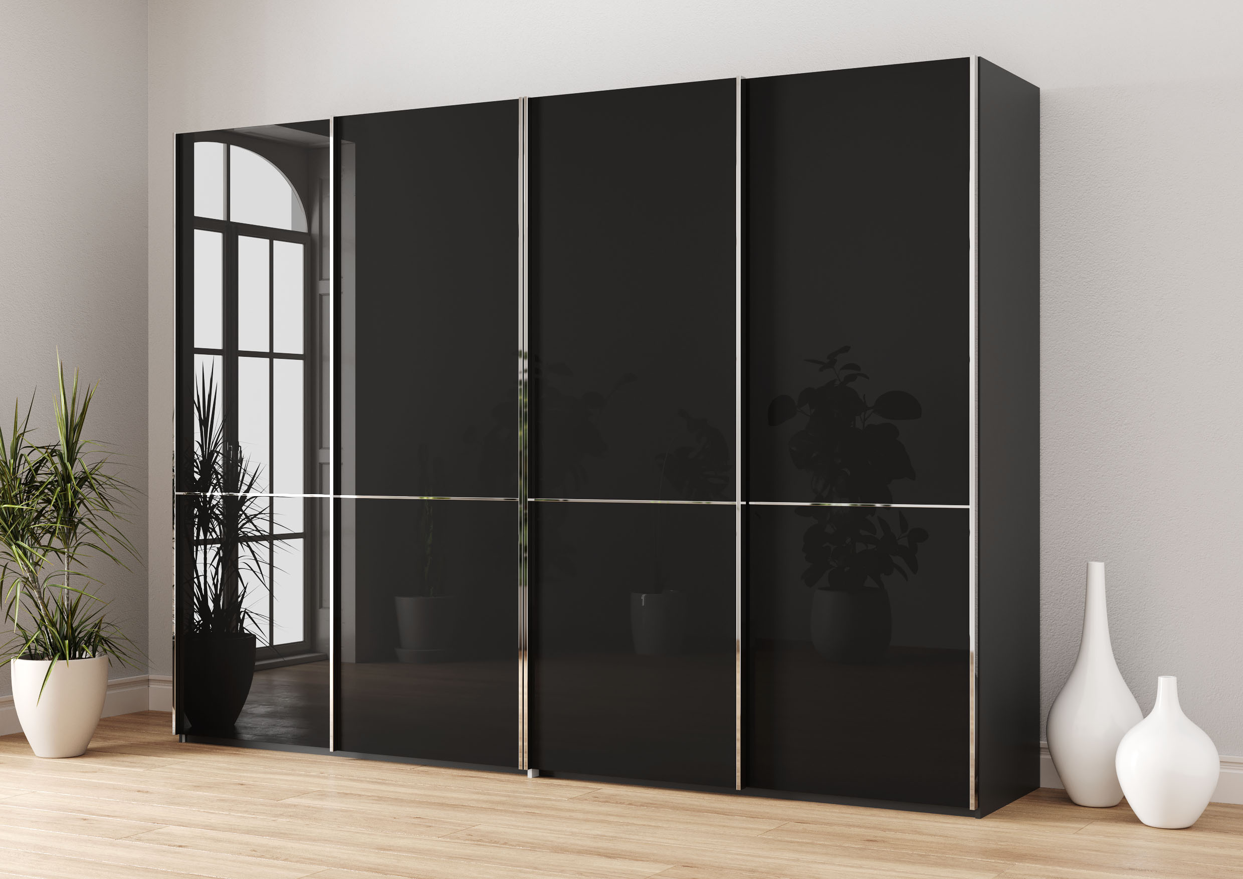 Musterring Schwebetürenschrank "Imola W" inkl. Einlegeböden und Kleiderstangen, mit Glastüren und Aufleistungen