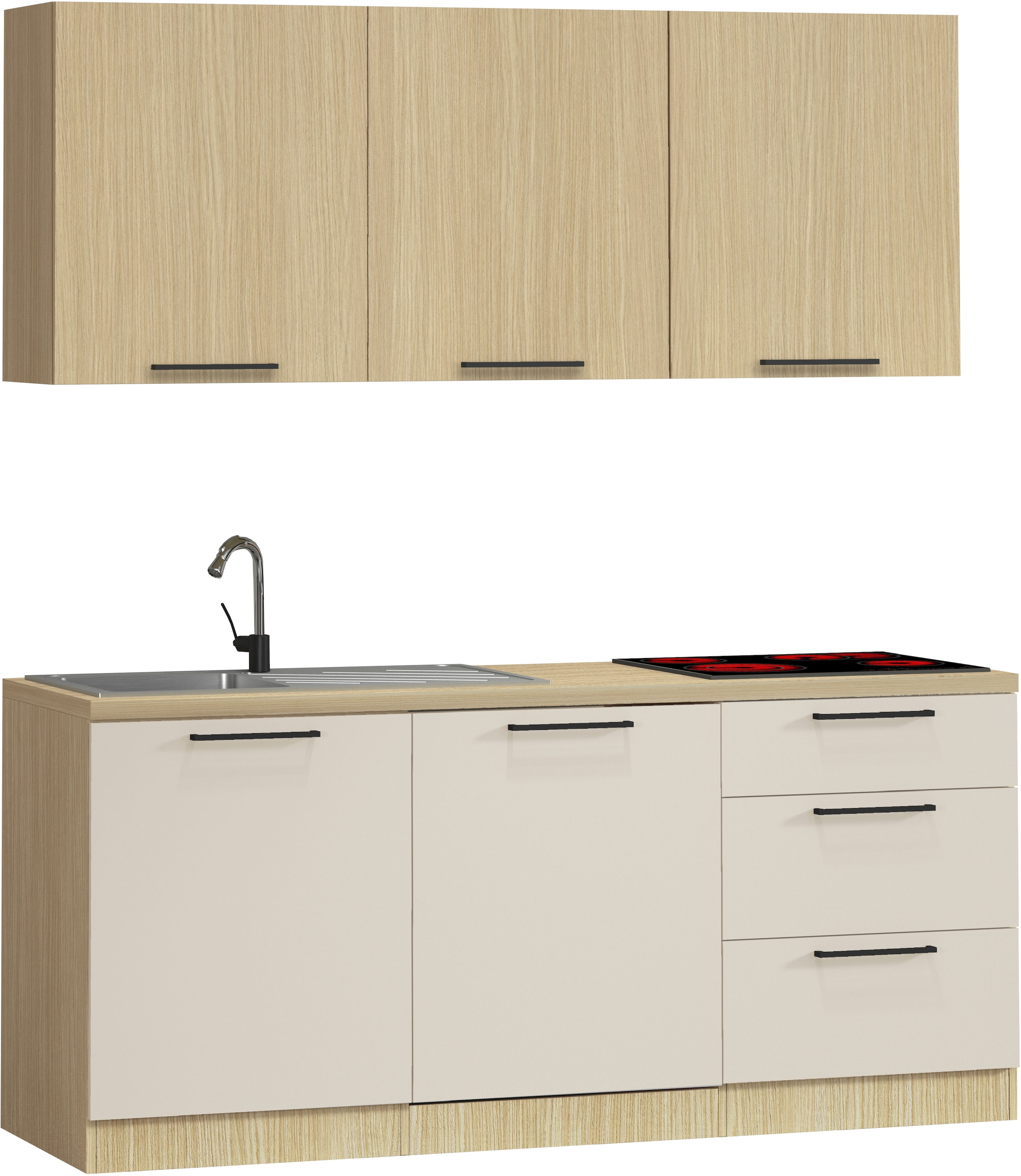 KOCHSTATION Küchenzeile »Luna, Küchenzeile mit Spüle + Siphon, ohne E-Geräte« Breite 182 cm,Türen mit Soft-Close Funktion, Metalgriffe,Made in Italy