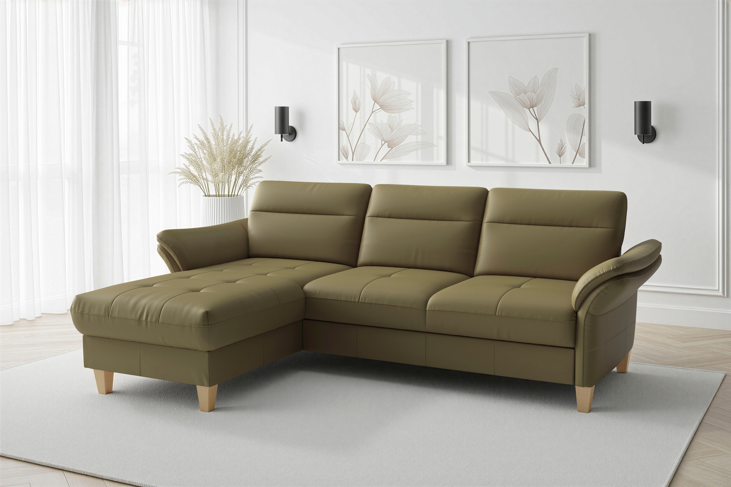 sit&more Ecksofa "Pamela L-Form, Leder, B: 218 und 230 cm mit Recamiere links od. rechts" optional Armteilverstellung, Schlaffunktion & Bettkasten