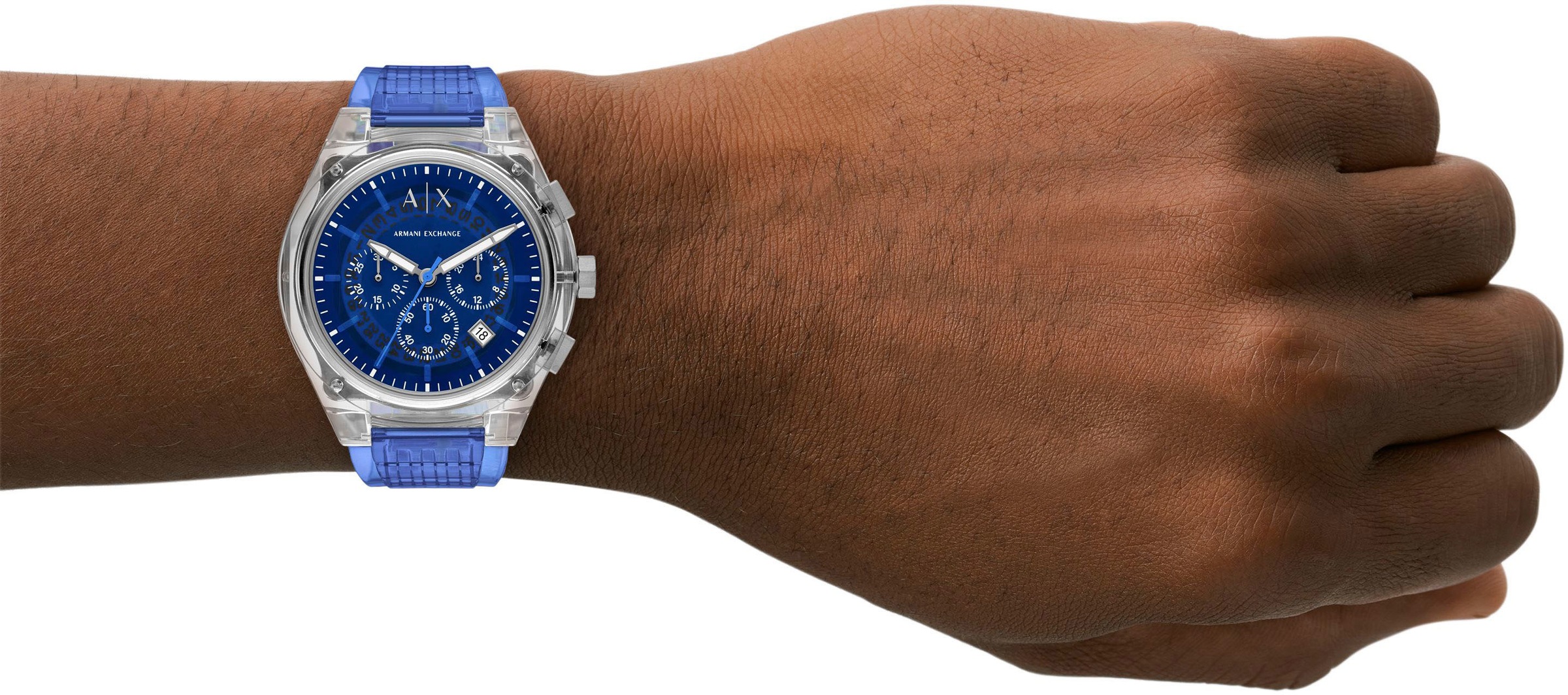 ARMANI EXCHANGE Chronograph »SYNC«, Quarzuhr, Armbanduhr, Herrenuhr, Polyurethanband, Datum, Stoppfunktion