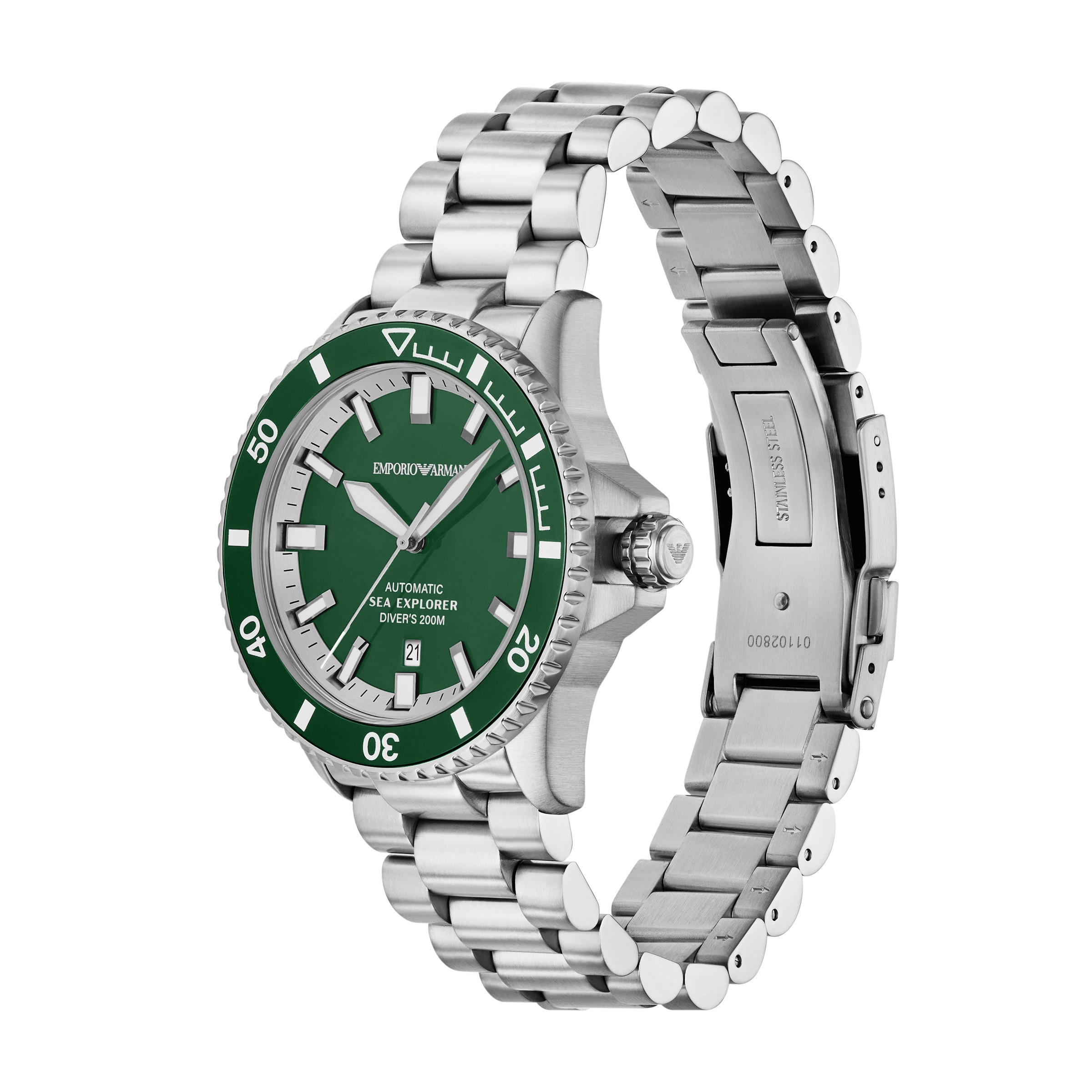 Emporio Armani Automatikuhr, Armbanduhr, Herrenuhr, Mechanische Uhr, Edelstahlarmband, analog, Tag