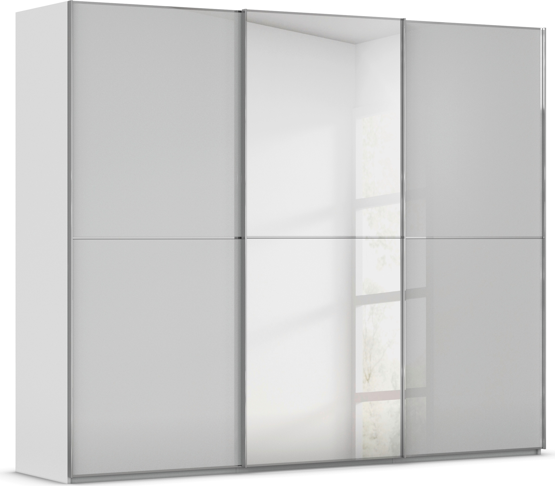 rauch Schwebetürenschrank "Kleiderschrank Schrank Garderobe Schlafzimmerschrank SCALE-DUO" edle zweigeteilte Türen Spiegel/Glas-Mix 3 Zierleisten MADE IN GERMANY