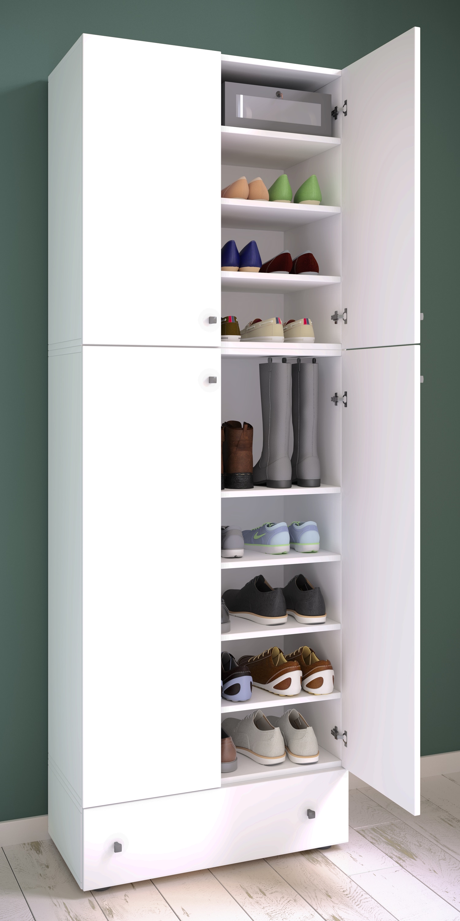 VCM Schuhschrank »VCM Holz-Schuhschrank | Maße: H. 200 x B. 70 x T. 39 cm | Allzweckschrank | 9 Fächer | 4 Drehtüren | extra Schublade ¿ Lona«, (1 St.)