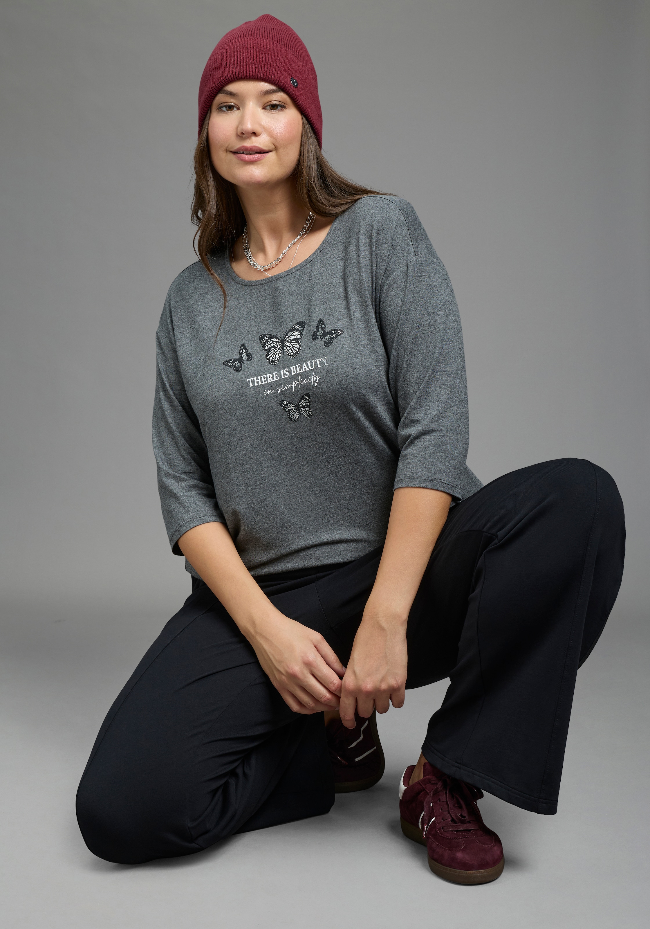 Laura Scott CURVE 3/4-Arm-Shirt »Große Größen« figurumschmeichelnd, hüftbedeckend, mit Rundhalsausschnitt