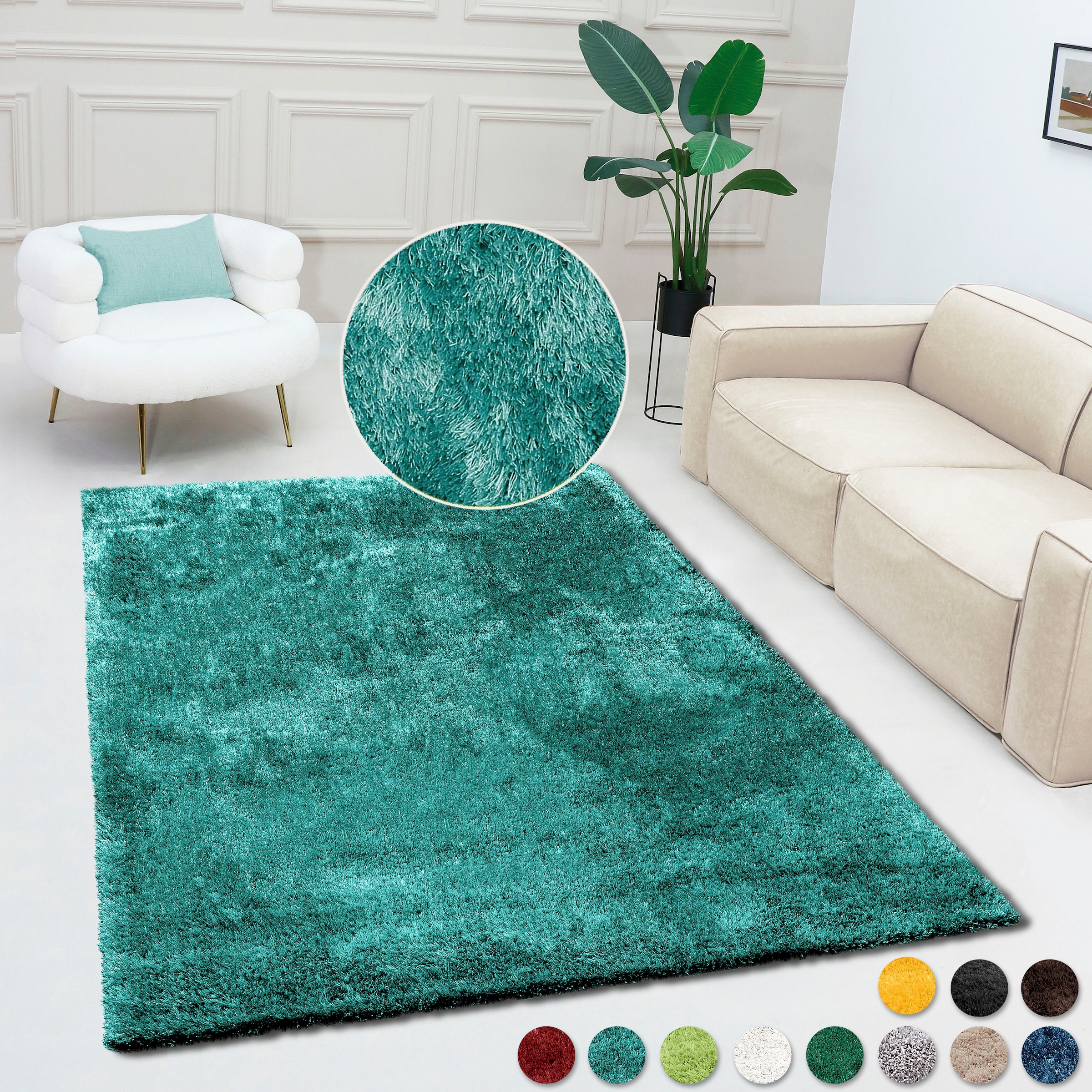 Bruno Banani Teppich »Dana Teppich, besonders weich und kuschelig, Kundenliebling«, rechteckig, 30 mm Höhe, uni, Mikrofaser Teppiche, Wohnzimmer, Schlafzimmer, Esszimmer
