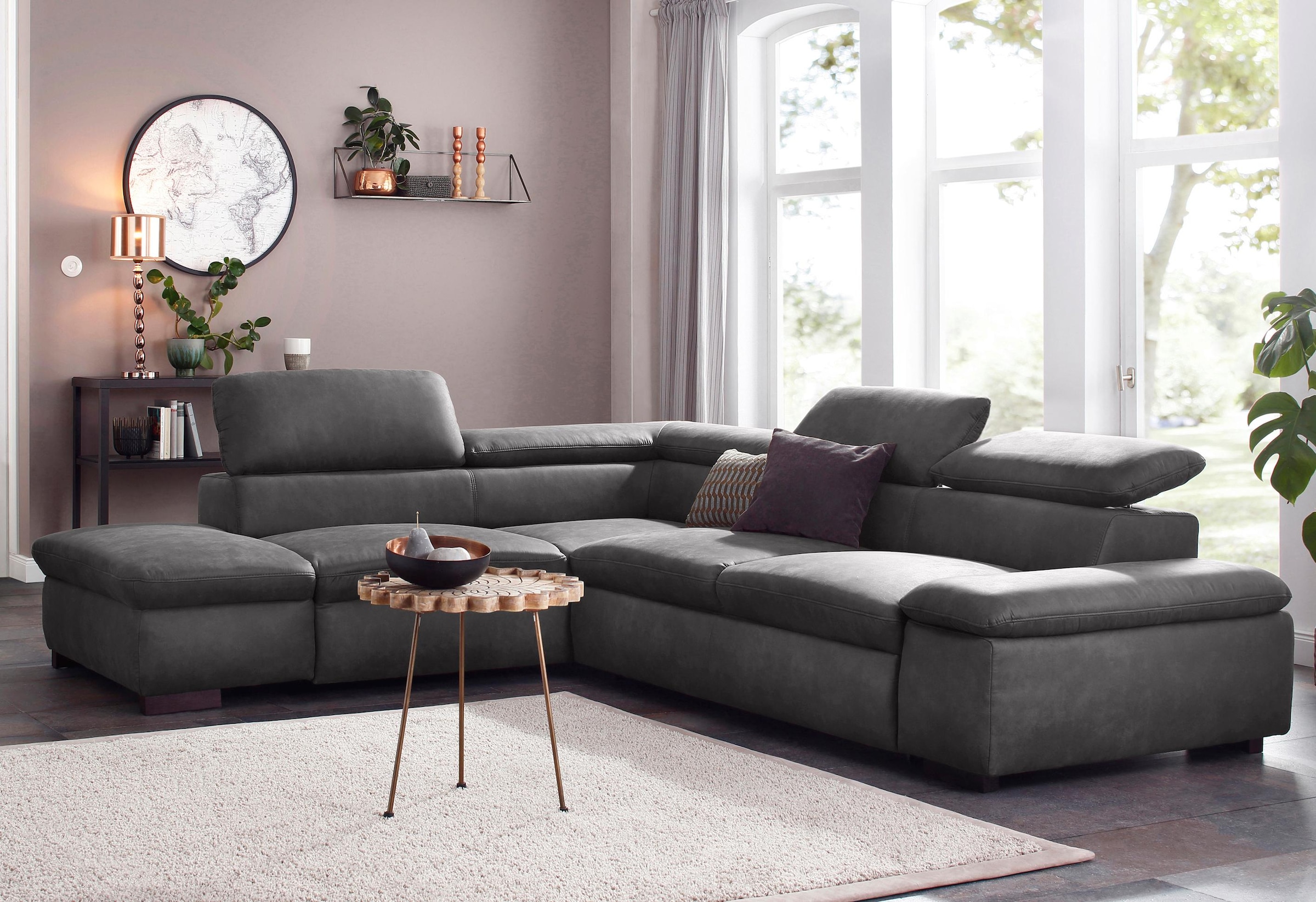 Home affaire Ecksofa »Alberto L-Form«, mit Kopfteilverstellung, wahlweise mit Bettfunktion