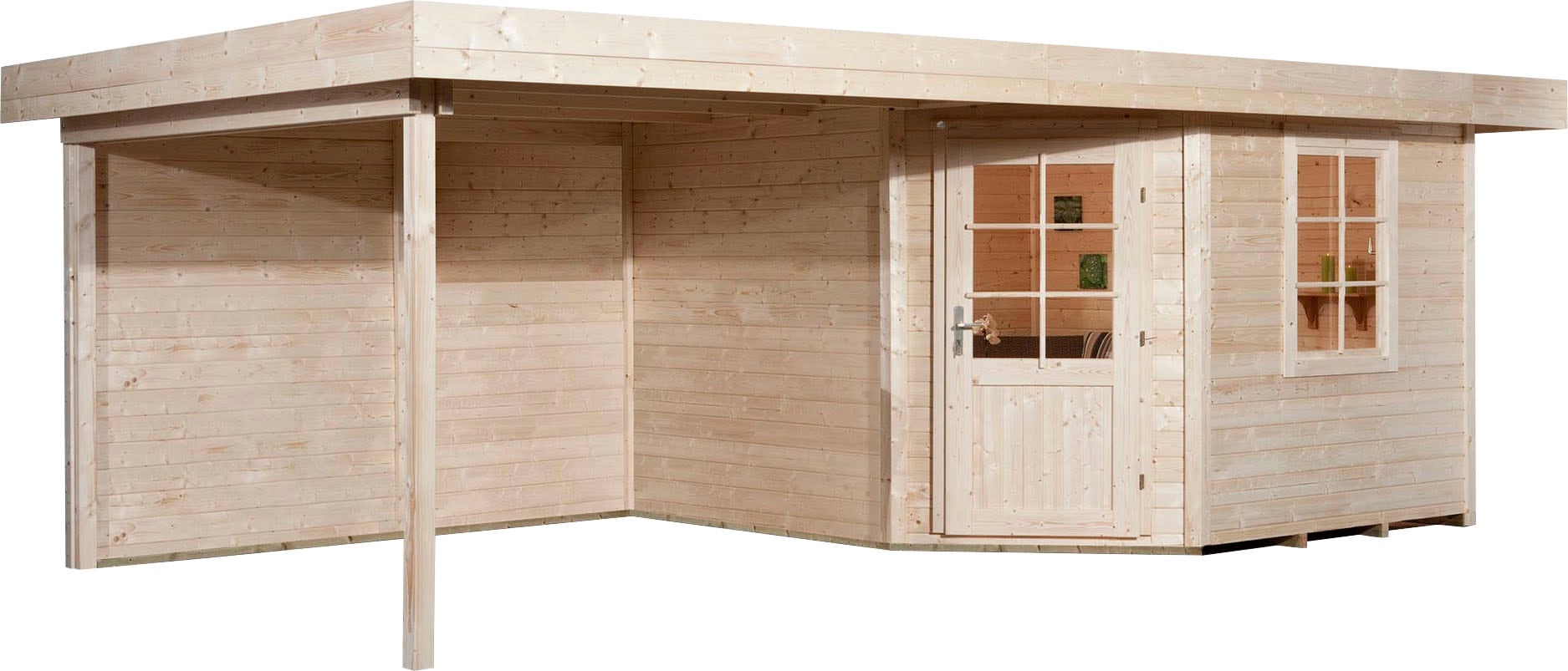 weka Gartenhaus "Designhaus 213 Plus" mit Anbaudach und Rückwand