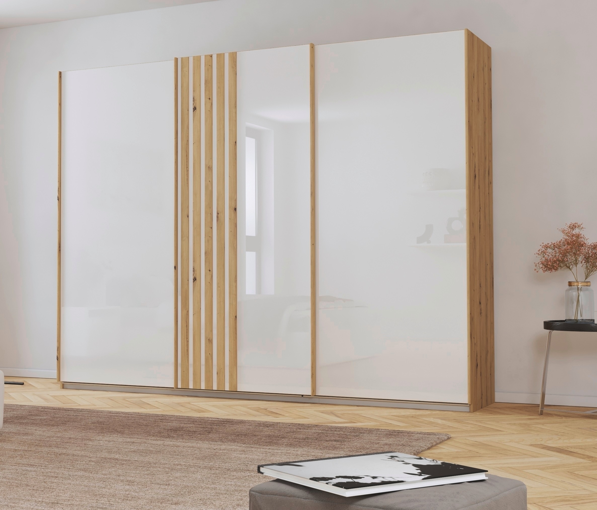 rauch Schwebetürenschrank »Mosbach«, in moderner Lamellen-Optik und Glasfront