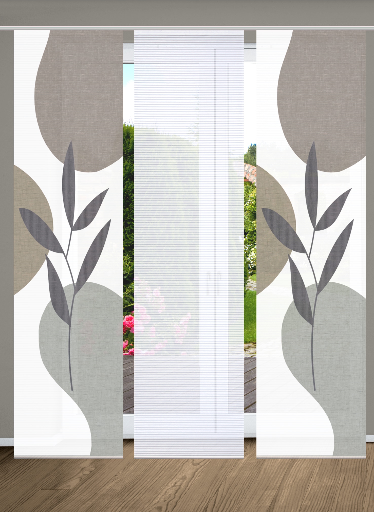 HOME in green Schiebegardine "FRONDA" Paneelwagen 3 Stk. tlg. SET DIGITALDRUCK,BAMBUSOPTIK RECYCELT