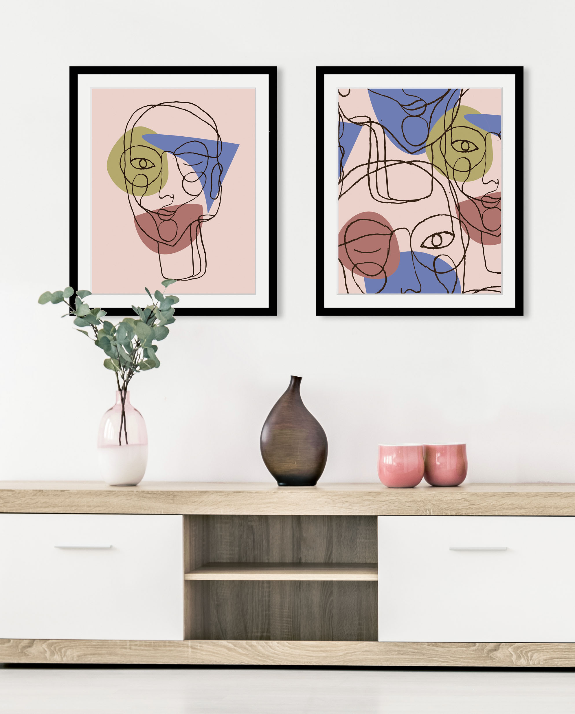 queence Bild "Sarah" Abstrakt Figuren Frau Gemälde Gesicht 1 Stk. tlg. HD Premium Poster-Druck inkl. Holzrahmen