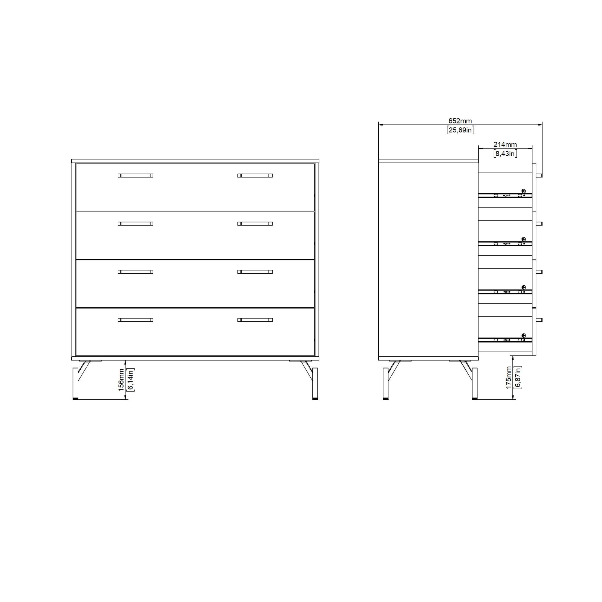 Home affaire Hochkommode »Dana Kommode Aufbewahrung«, 4 Schubladen, Metallbeine, Schwarz, Höhe 95,8 cm, Breite 98,7 cm