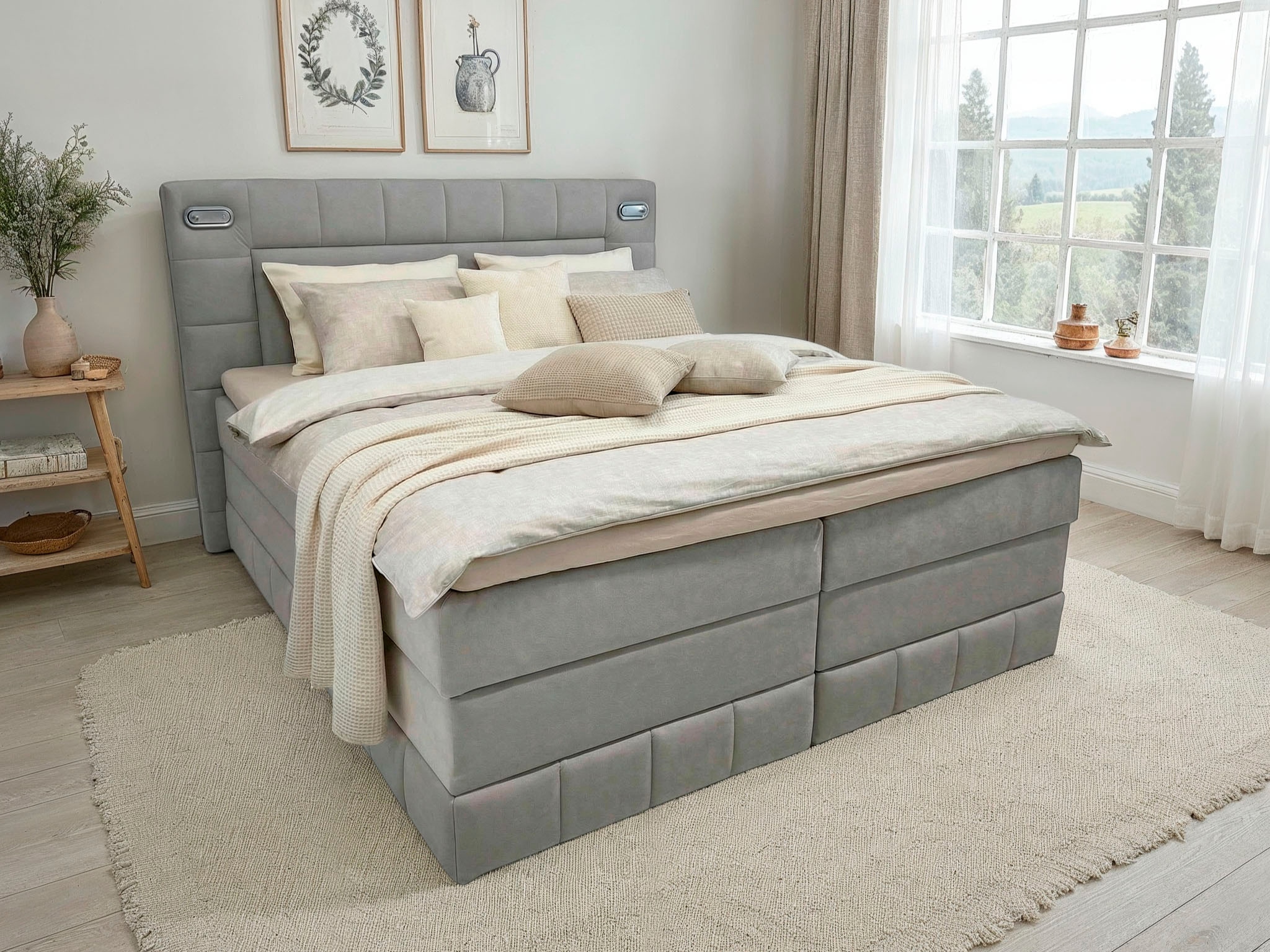 OTTO home Boxbett "PHILIPPA, Polsterbett mit Bettkasten, mit Taschenfederkernmatratze H3" mit Kaltschaum-Topper, Microfaser-Bezug, wahlweise mit LED-Beleuchtung