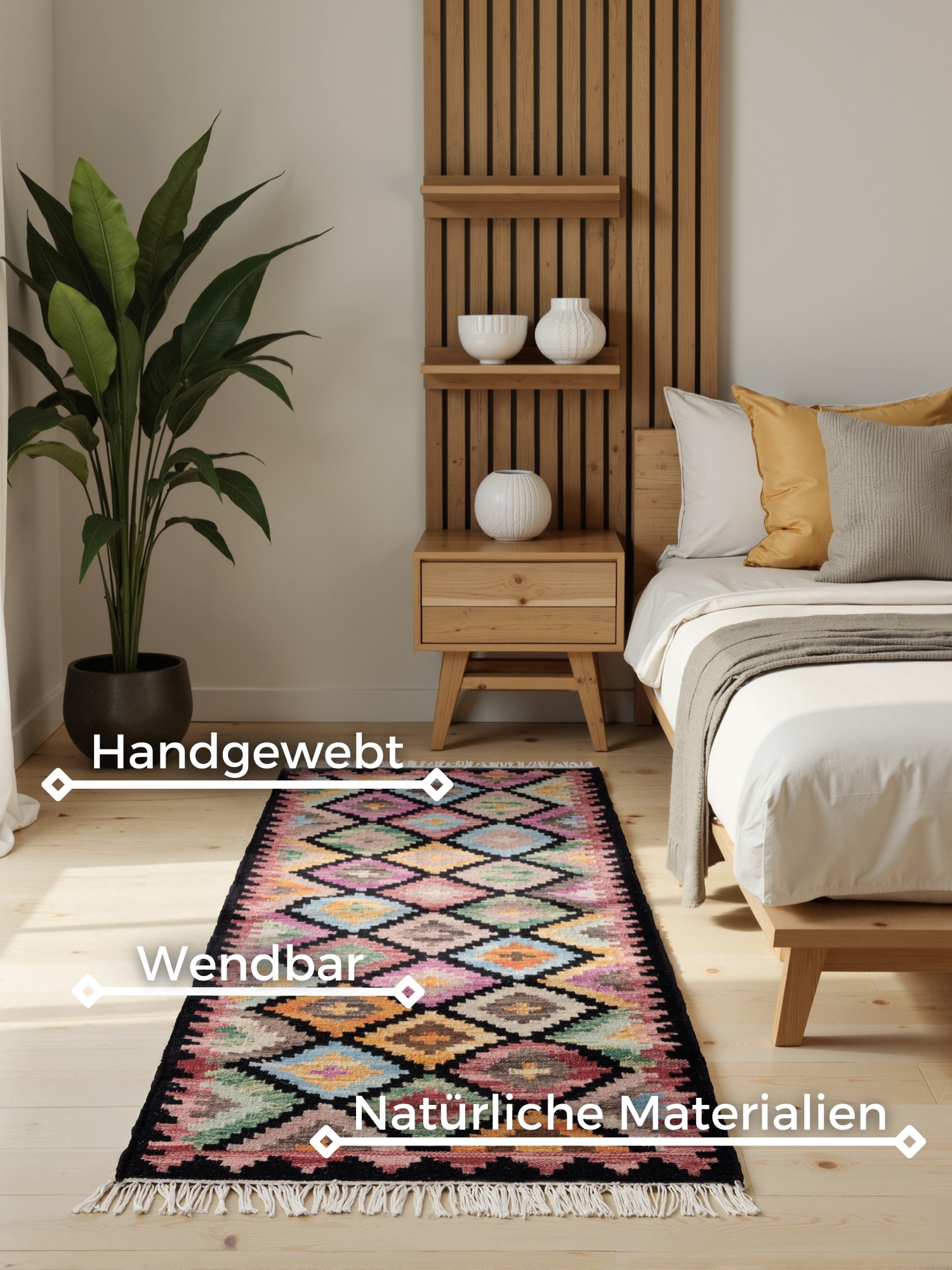 HANSE Home Teppich »Kelim Zara«, rechteckig, 3 mm Höhe, Wolle, Baumwolle, Natur, Handgewebt, orientalisch, Boho, traditionell