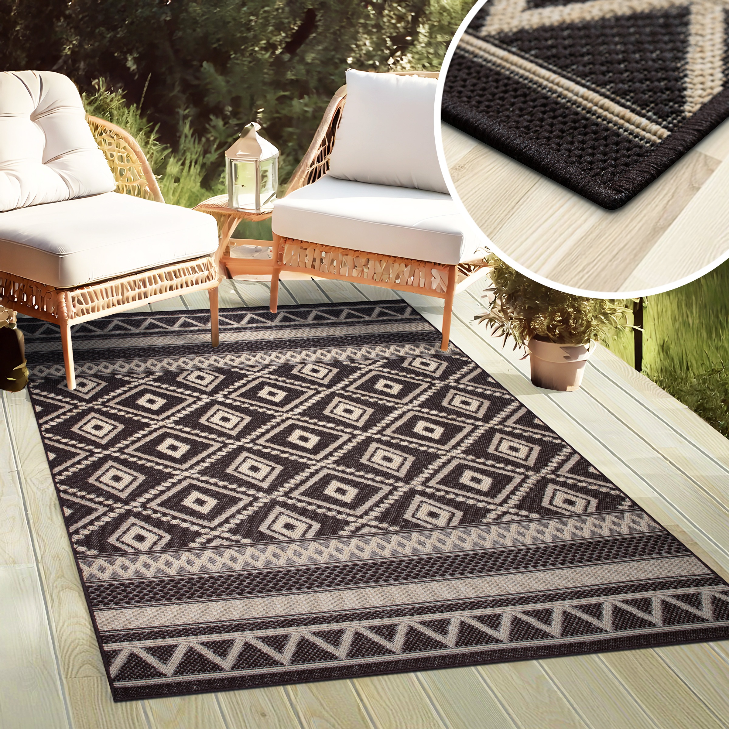 my home Teppich »Toronto auch als Läufer erhältlich«, rechteckig, 3 mm Höhe, In- und Outdoor geeignet, Sisal-Optik, Wetterfest & UV-beständig, Boho